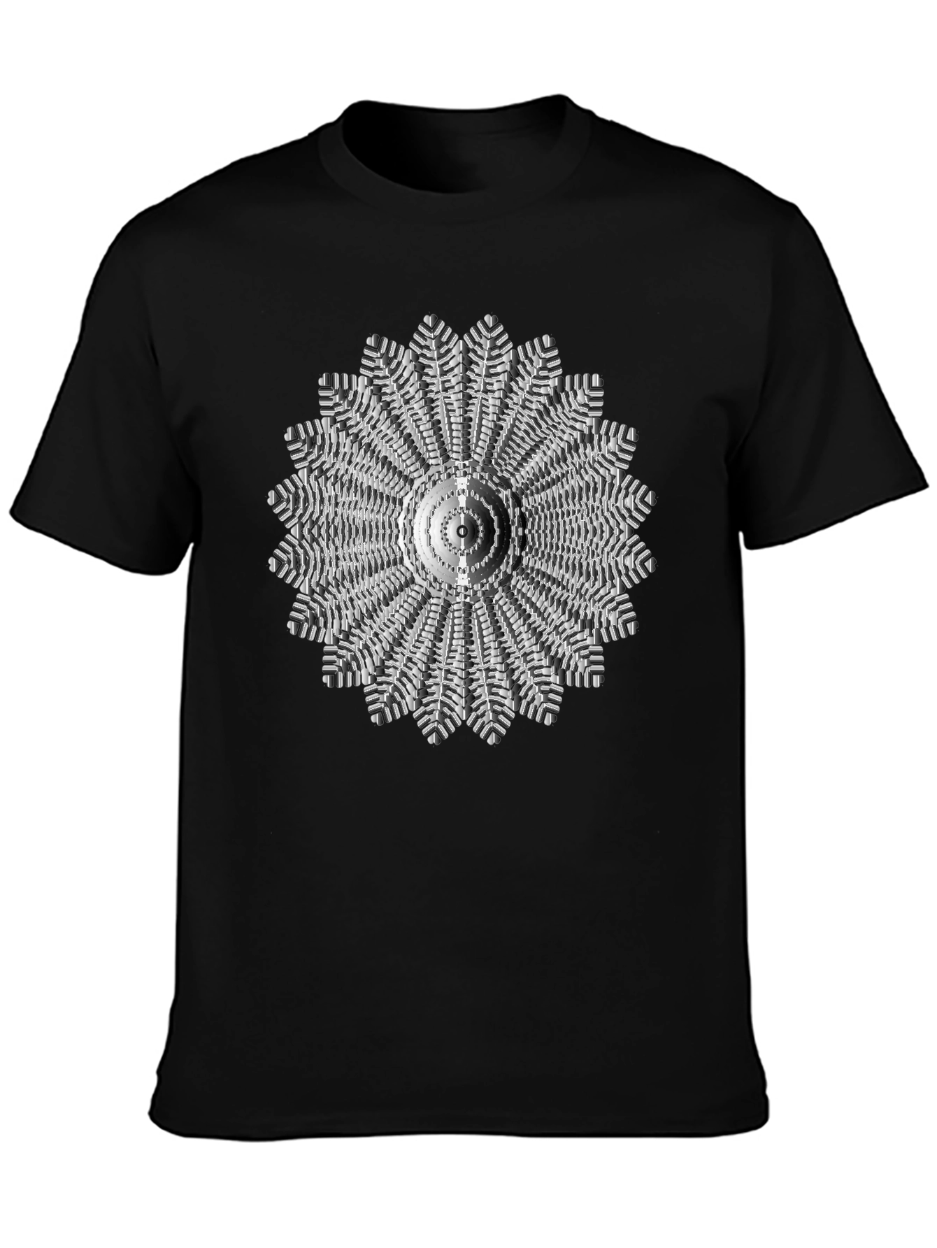 Black Abstract Radial Design Black T-Shirt view 3
