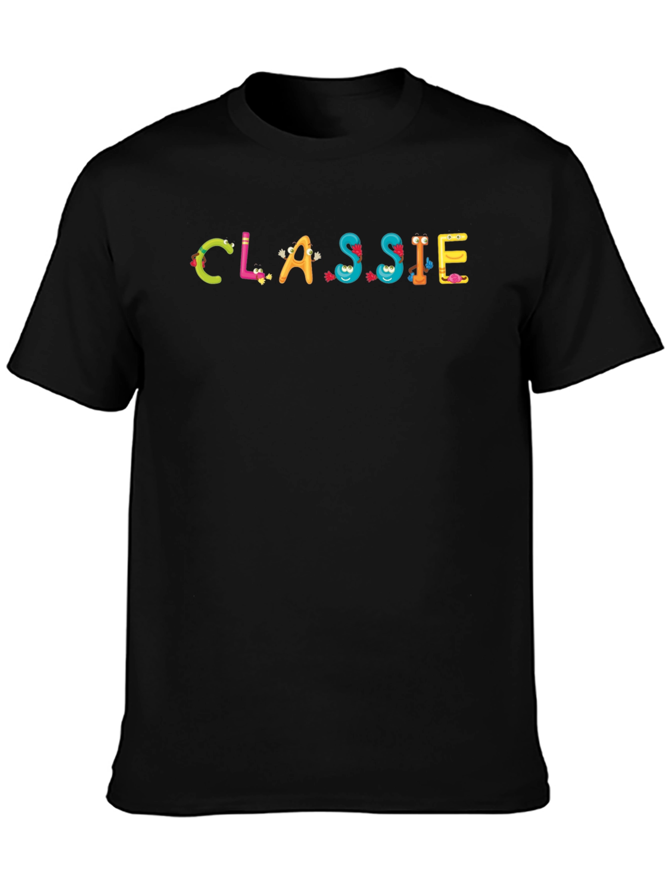 Black Fun "CLASSIE" Cartoon Graphic Black T-Shirt view 3