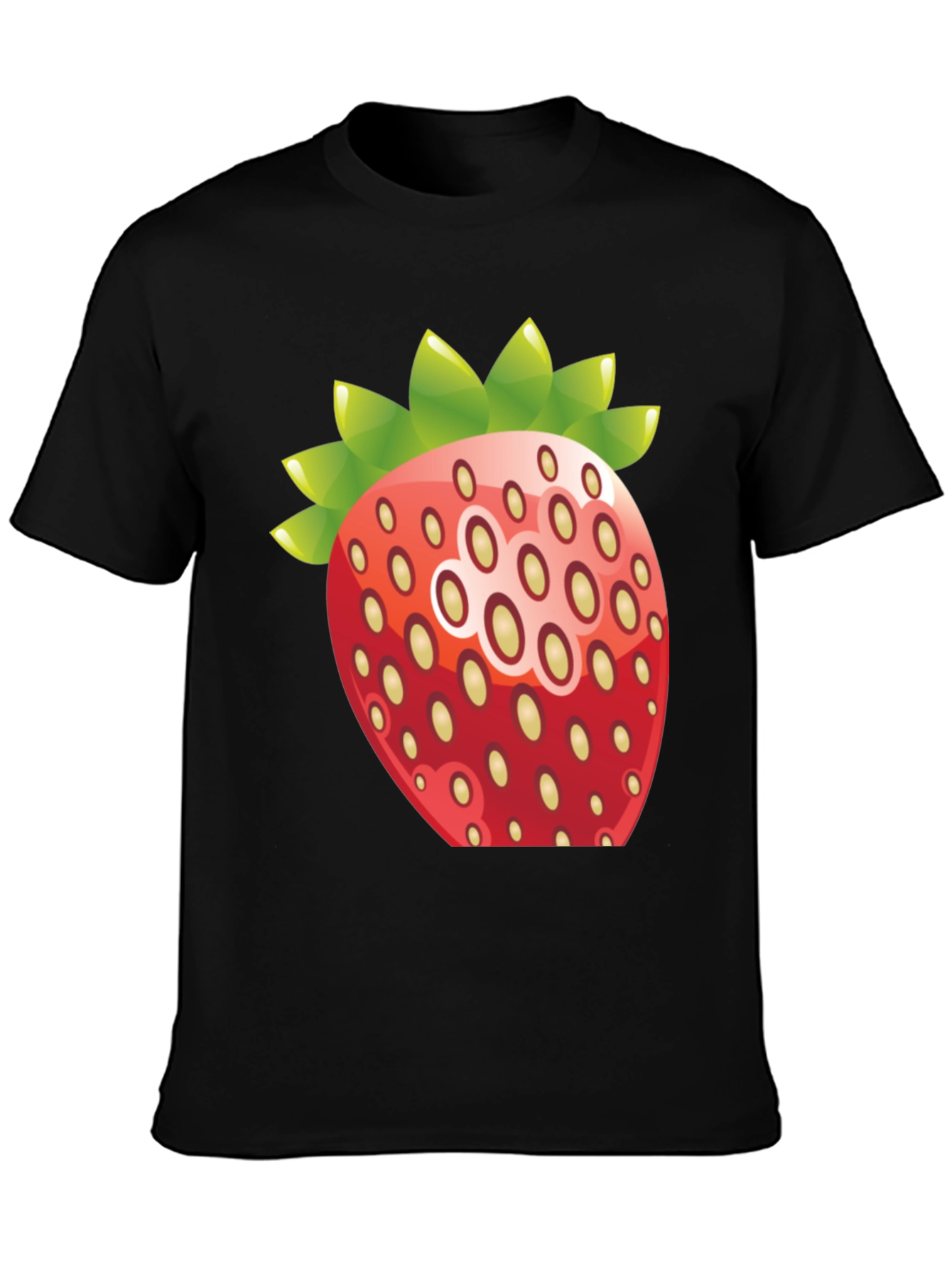 Black Strawberry Graphic Print Crew Neck T-Shirt view 3