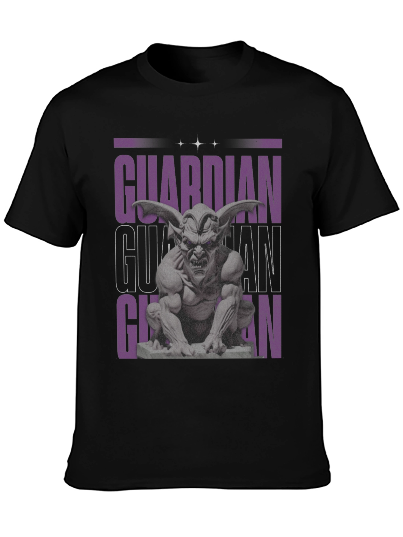 Black Guardian Gargoyle Graphic Tee - Black Cotton view 3