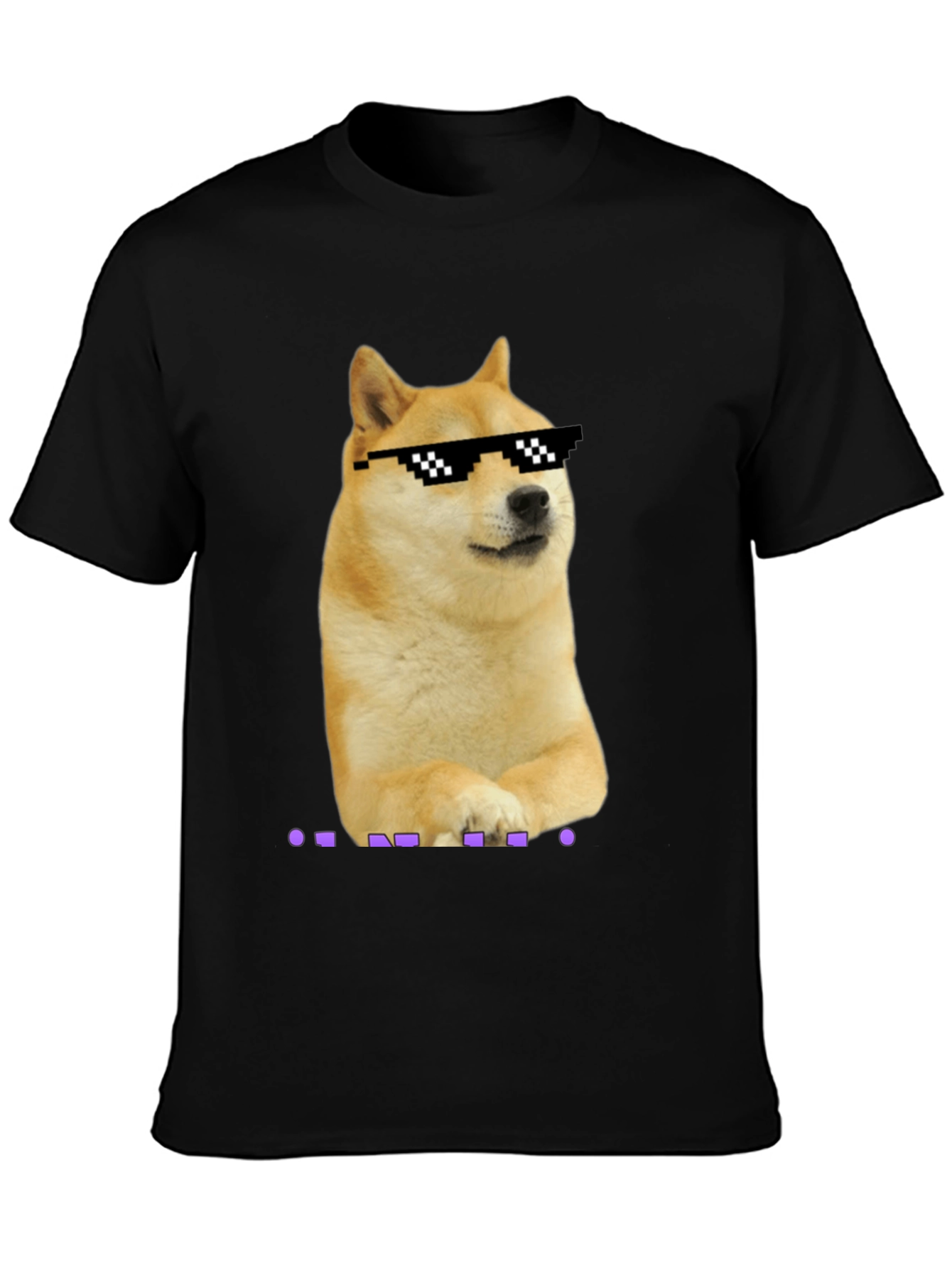 Black Doge Meme Pixel Sunglasses T-Shirt - Black view 3