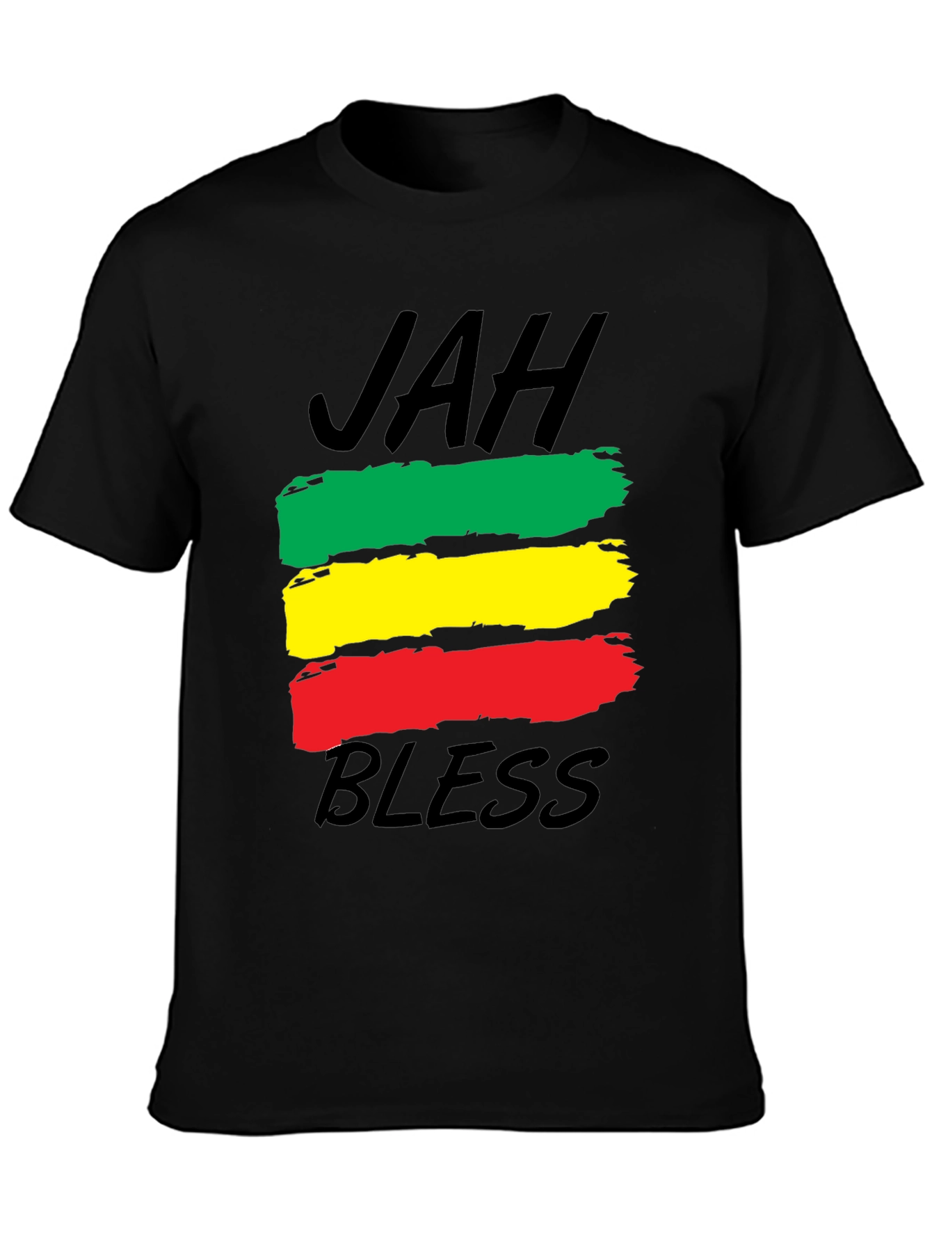 Black Rasta Reggae Jah Bless T-Shirt - Black view 3