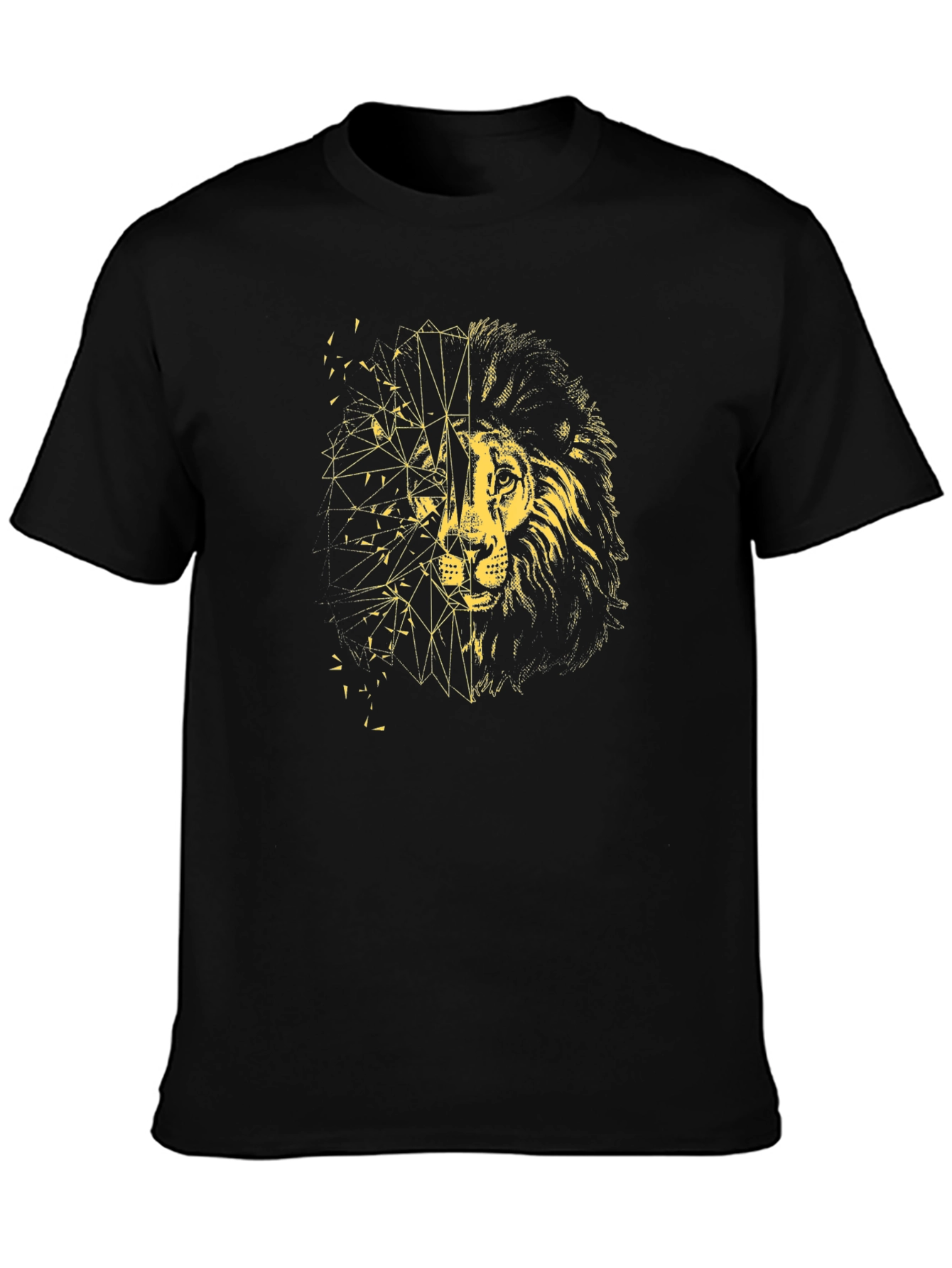 Black Geometric Lion Graphic Tee - Black view 3
