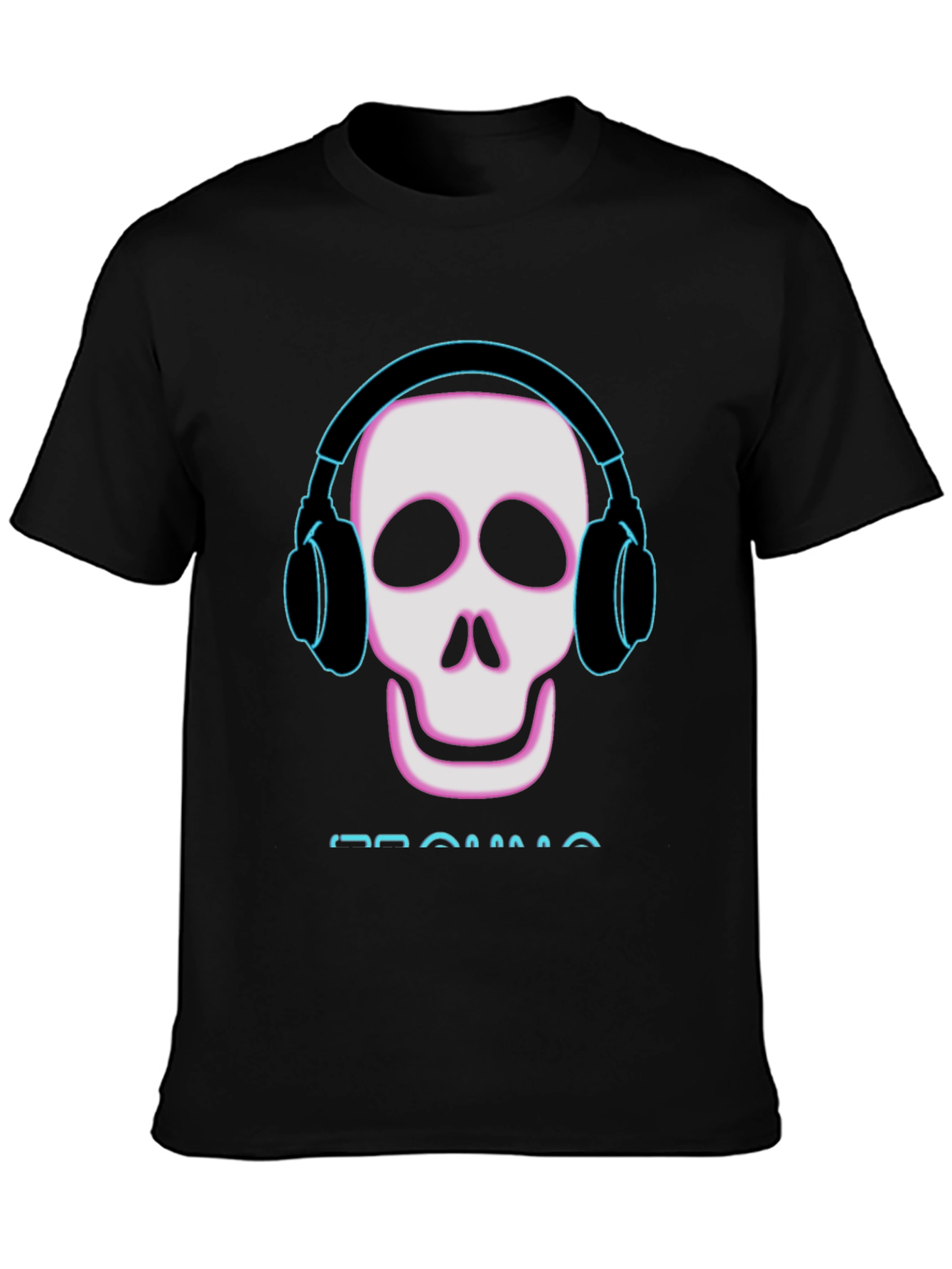 Black Skull with Headphones Black T-Shirt view 3