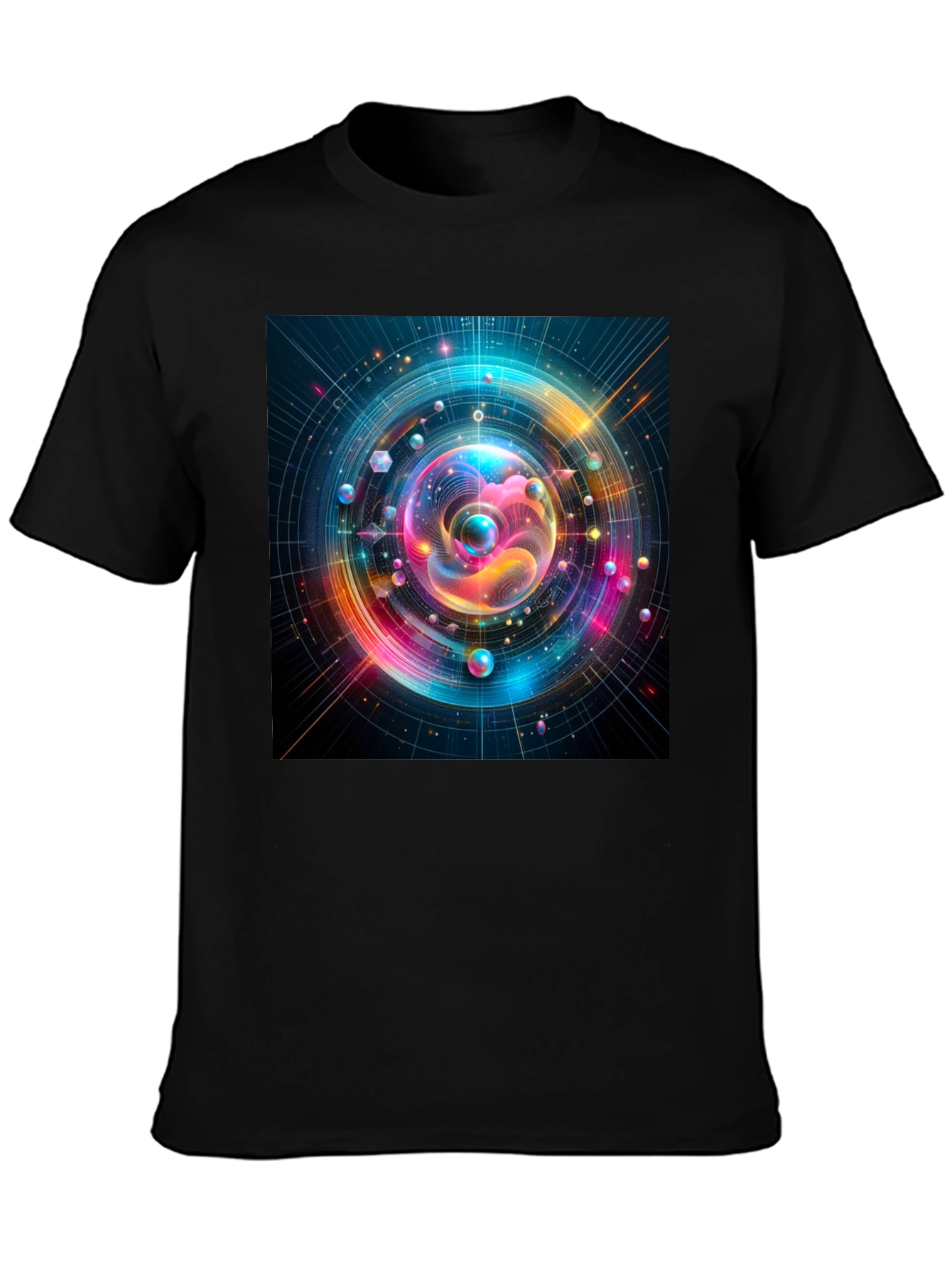 Black Colorful Space T-Shirt - Unique Design view 3