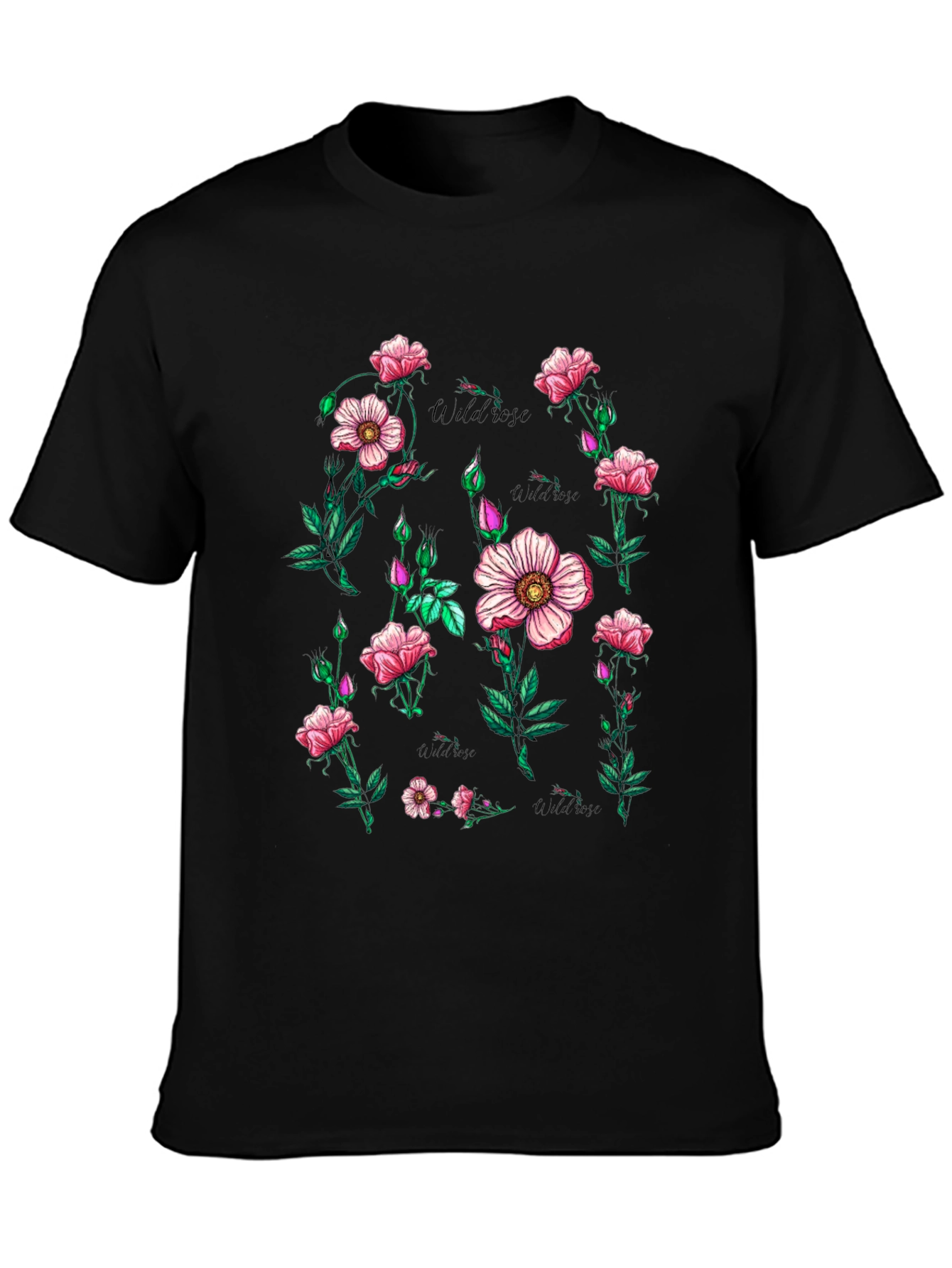 Black Wildrose Floral Print Black T-Shirt view 3