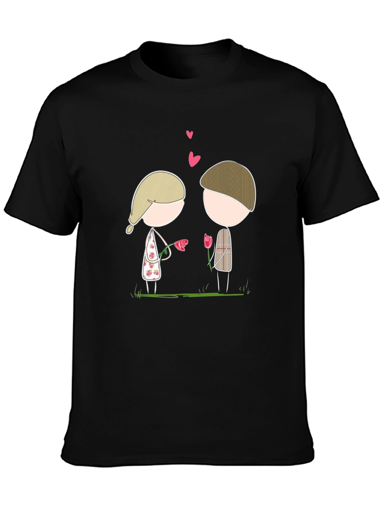 Black Cute Couple Cartoon Graphic Tee view 3