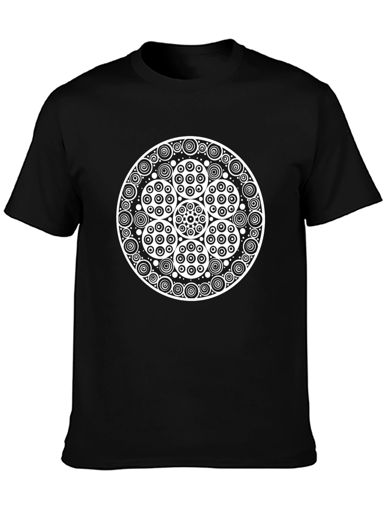 Black Geometric Mandala Design Black T-Shirt view 3