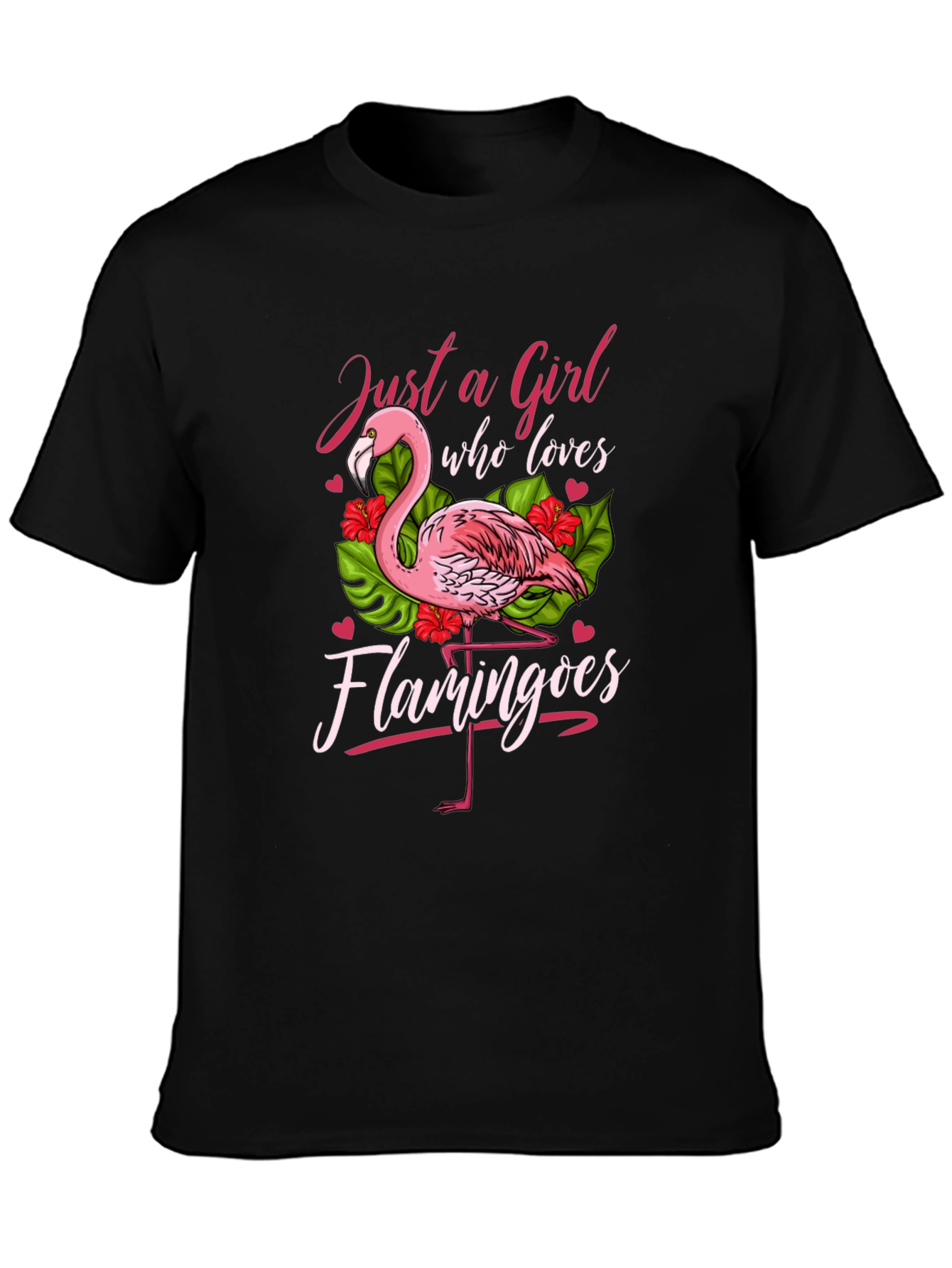 Black Just a Girl Who Loves Flamingos T-Shirt view 3