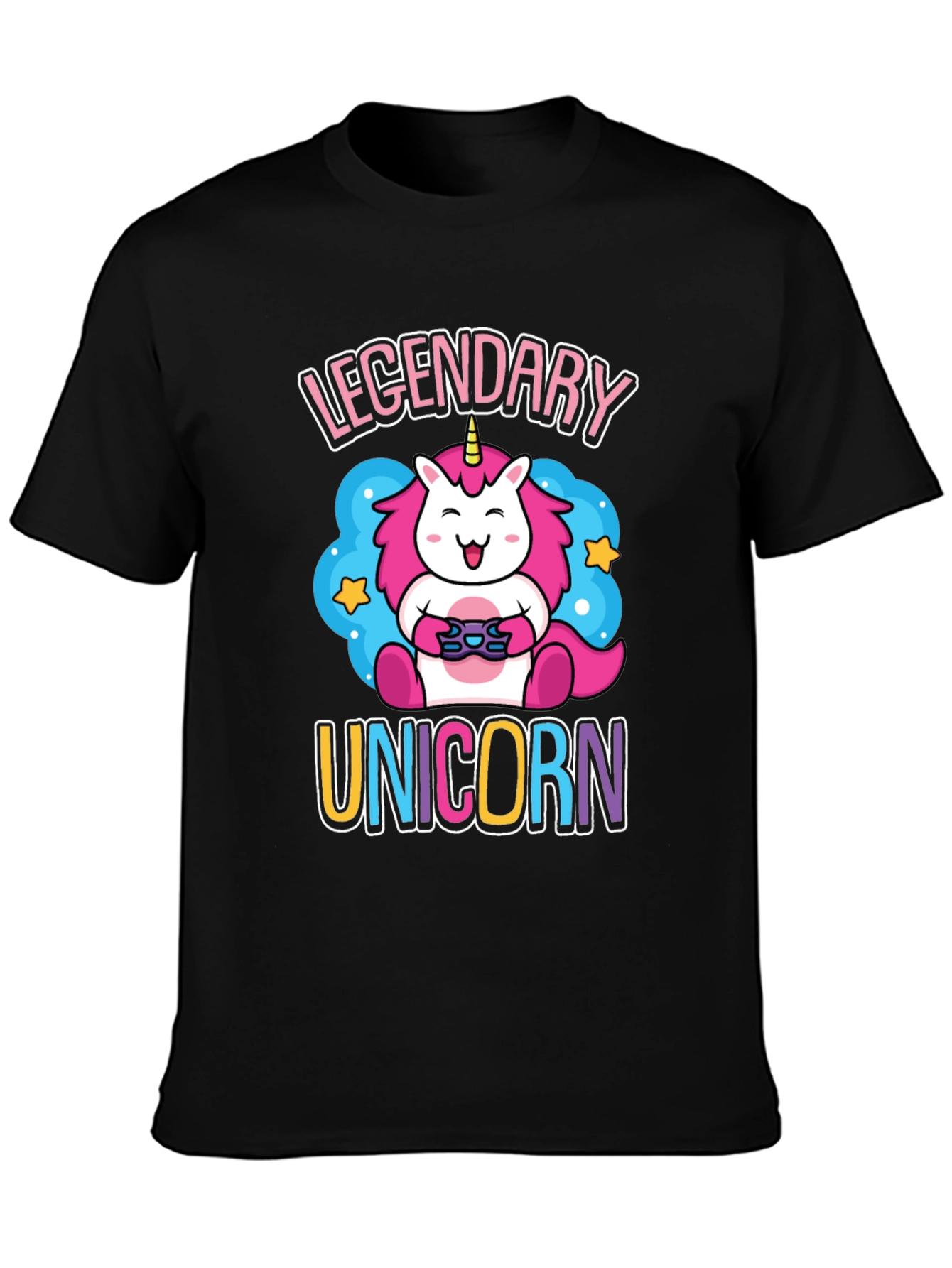 Black Legendary Unicorn Gamer Graphic T-Shirt view 3