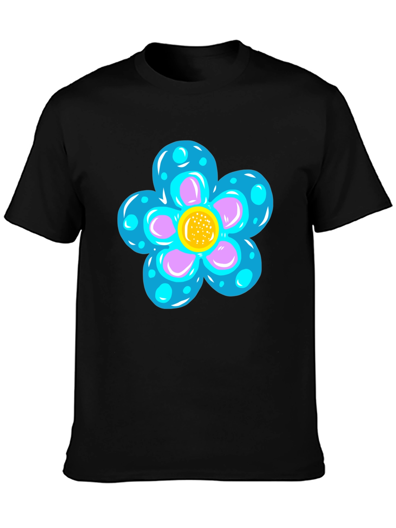 Black Funky Flower Graphic Black T-Shirt view 3