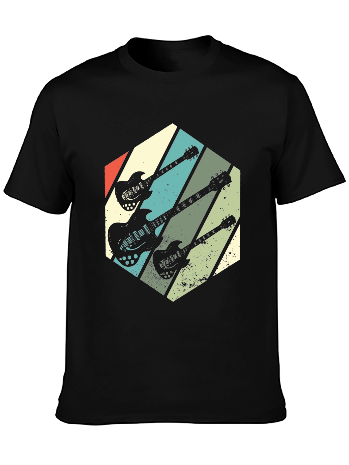 Black Retro Guitar Graphic T-Shirt - Vintage Rock Style view 3
