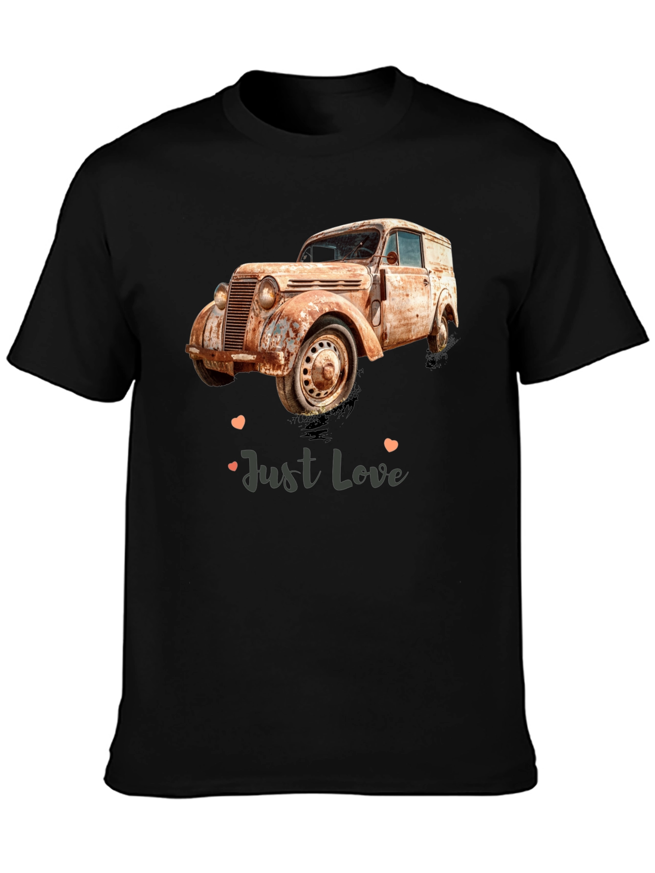 Black Vintage Car 'Just Love' Graphic Tee view 3