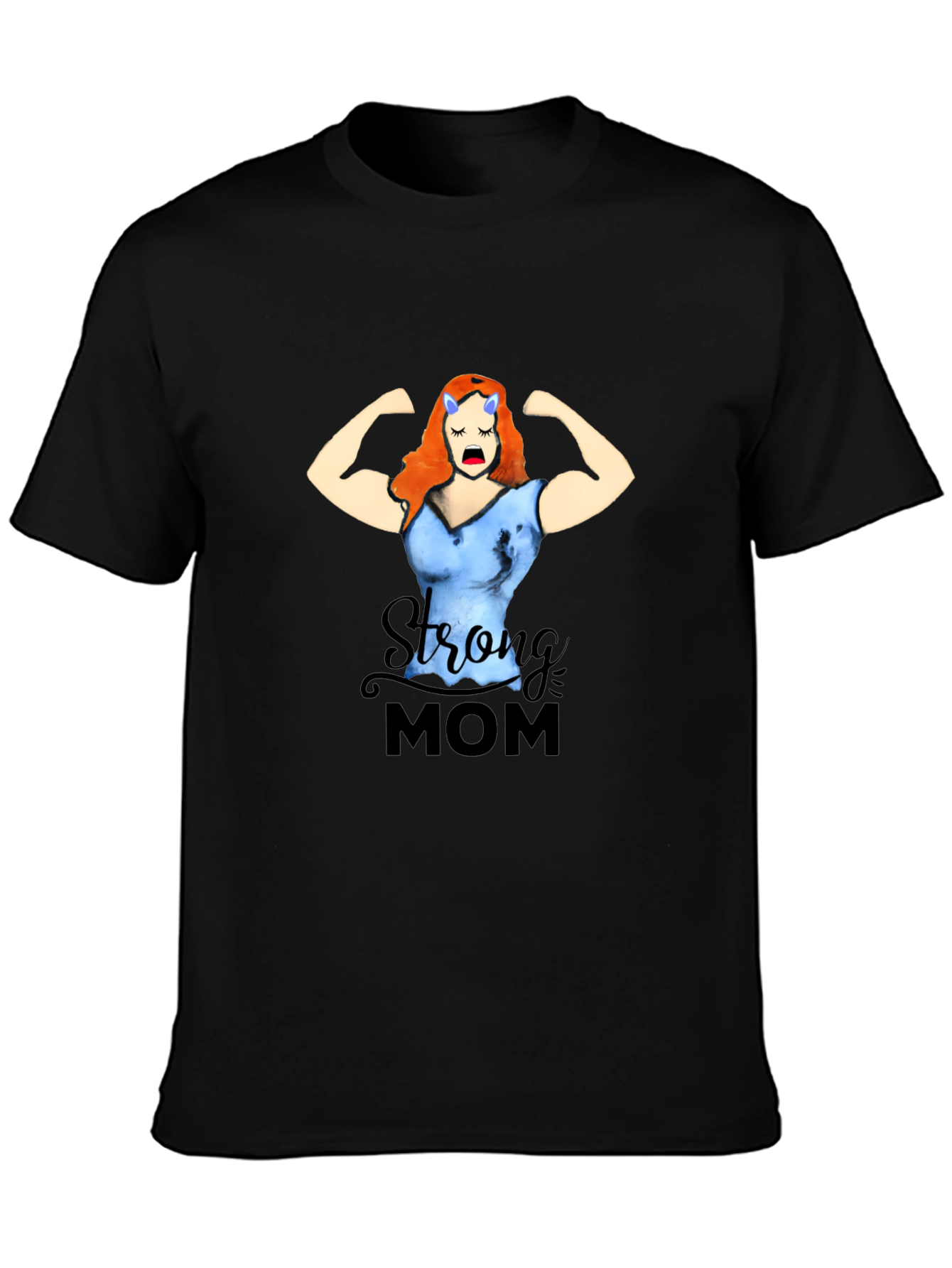Black Strong Mom Graphic Tee - Black Cotton Blend T-Shirt view 3
