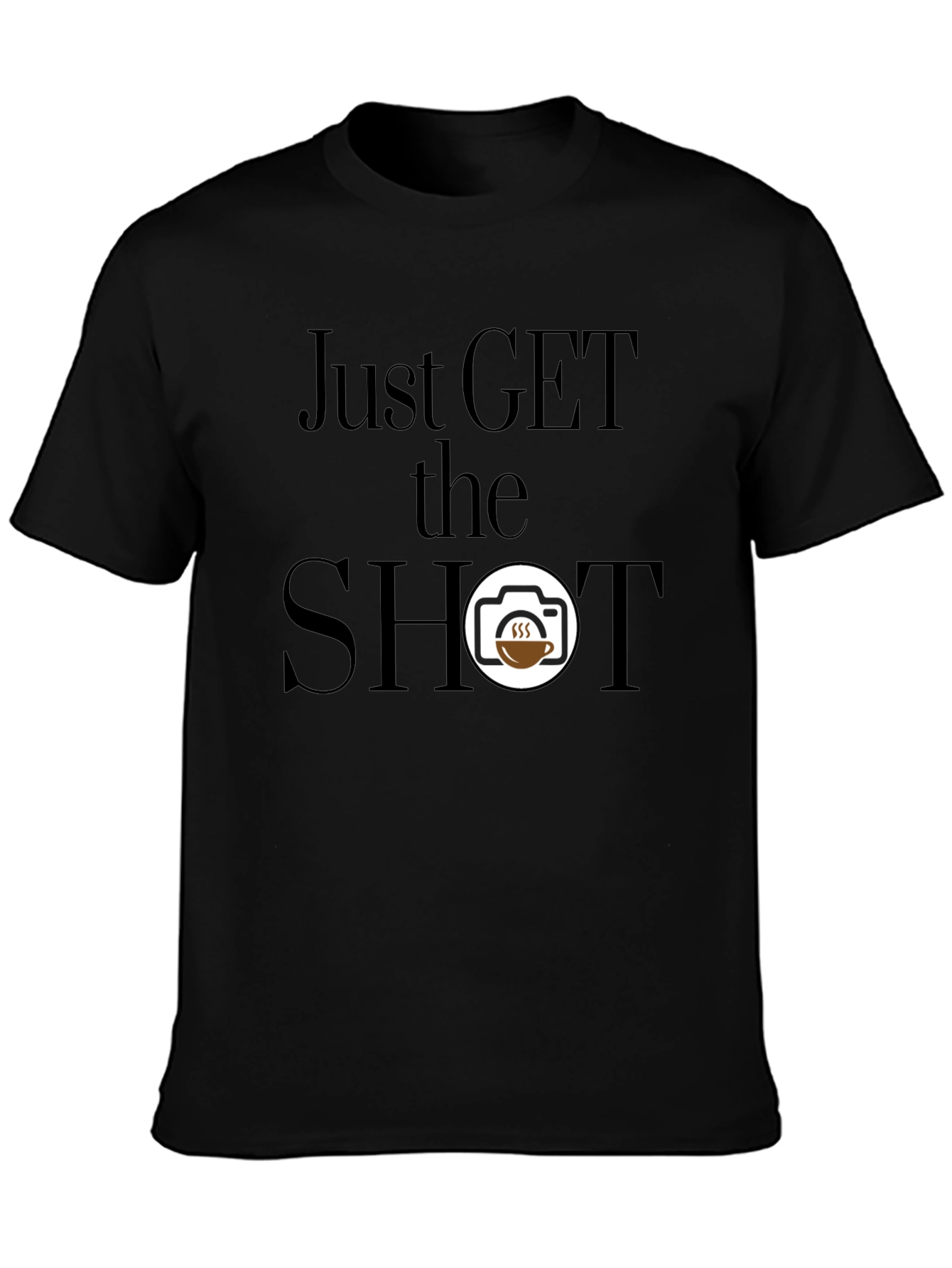 Black Just Get the Shot Coffee Camera T-Shirt view 3