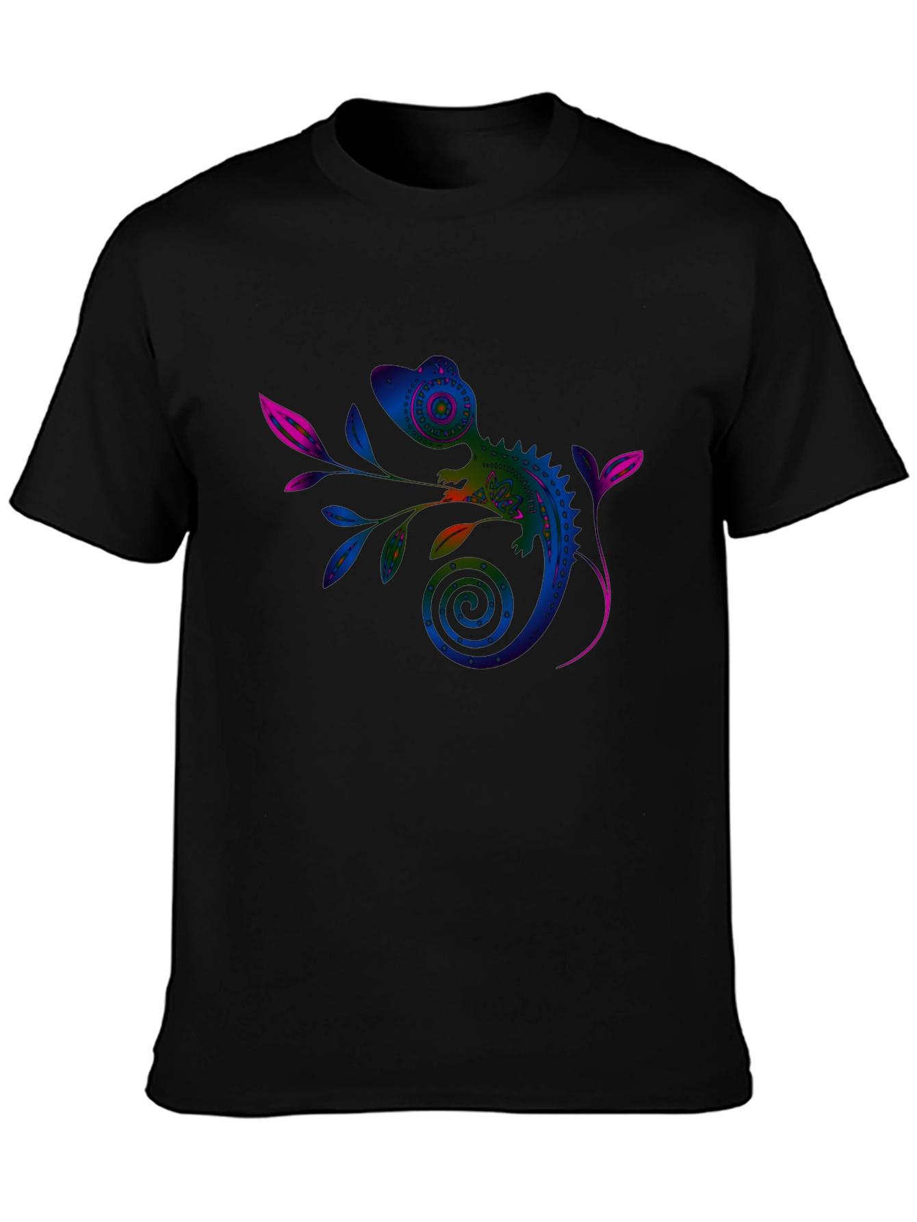 Black Vivid Chameleon Graphic Tee - Black Casual T-Shirt view 3