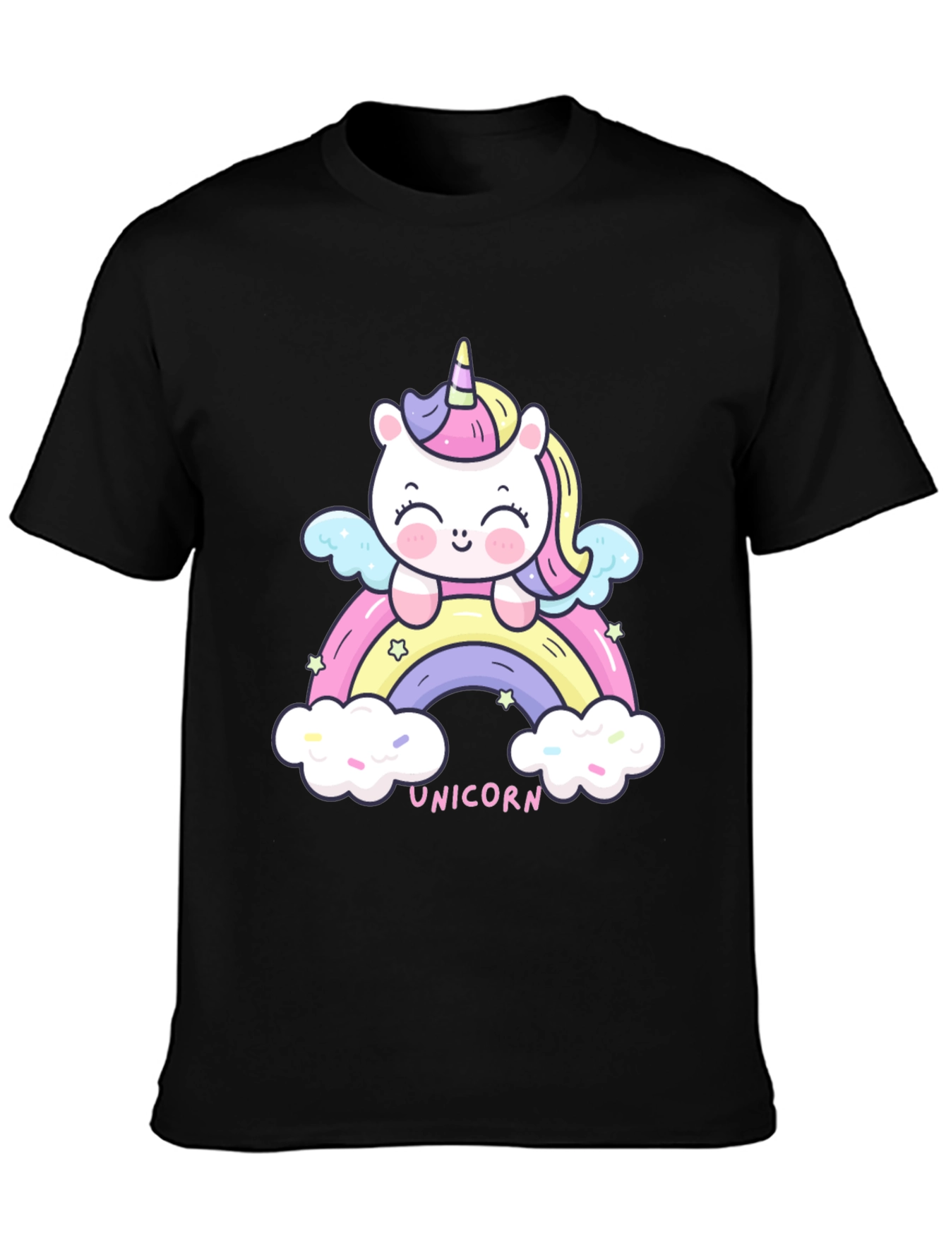 Black Unicorn Rainbow Graphic Tee - Cute Kawaii Style view 3