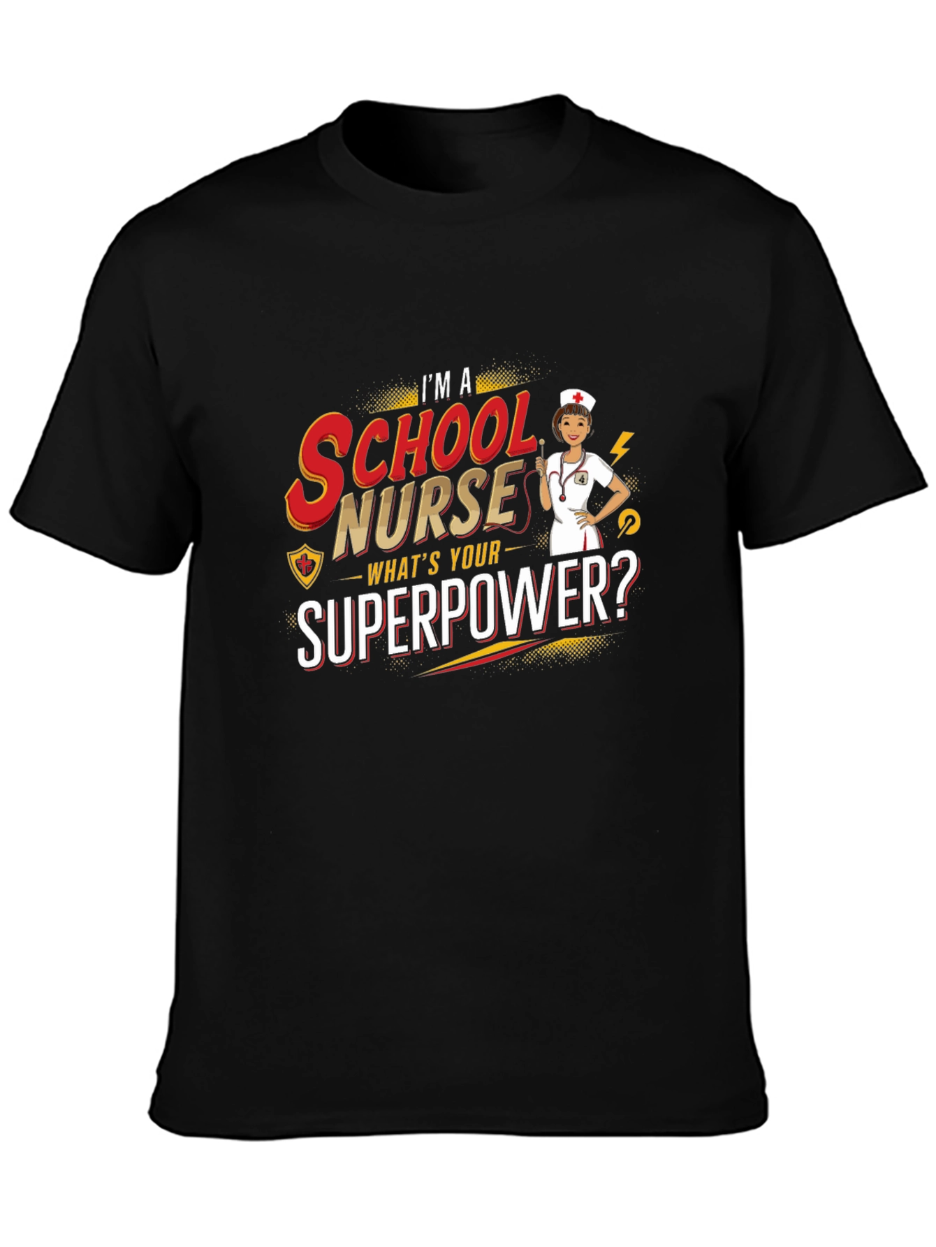 Black School Nurse Superpower T-Shirt view 3