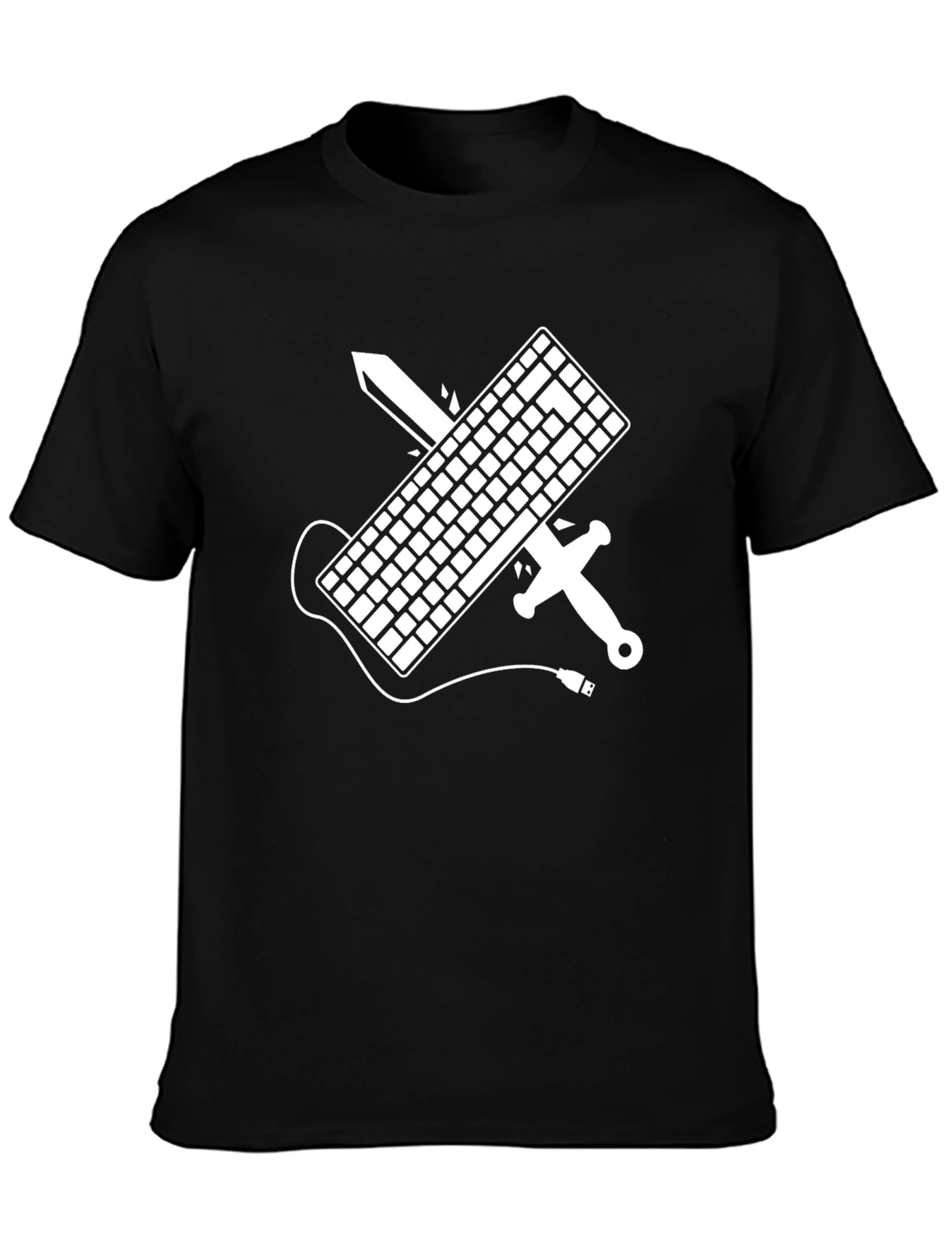 Black Keyboard Warrior T-Shirt - Gamer Sword Design view 3