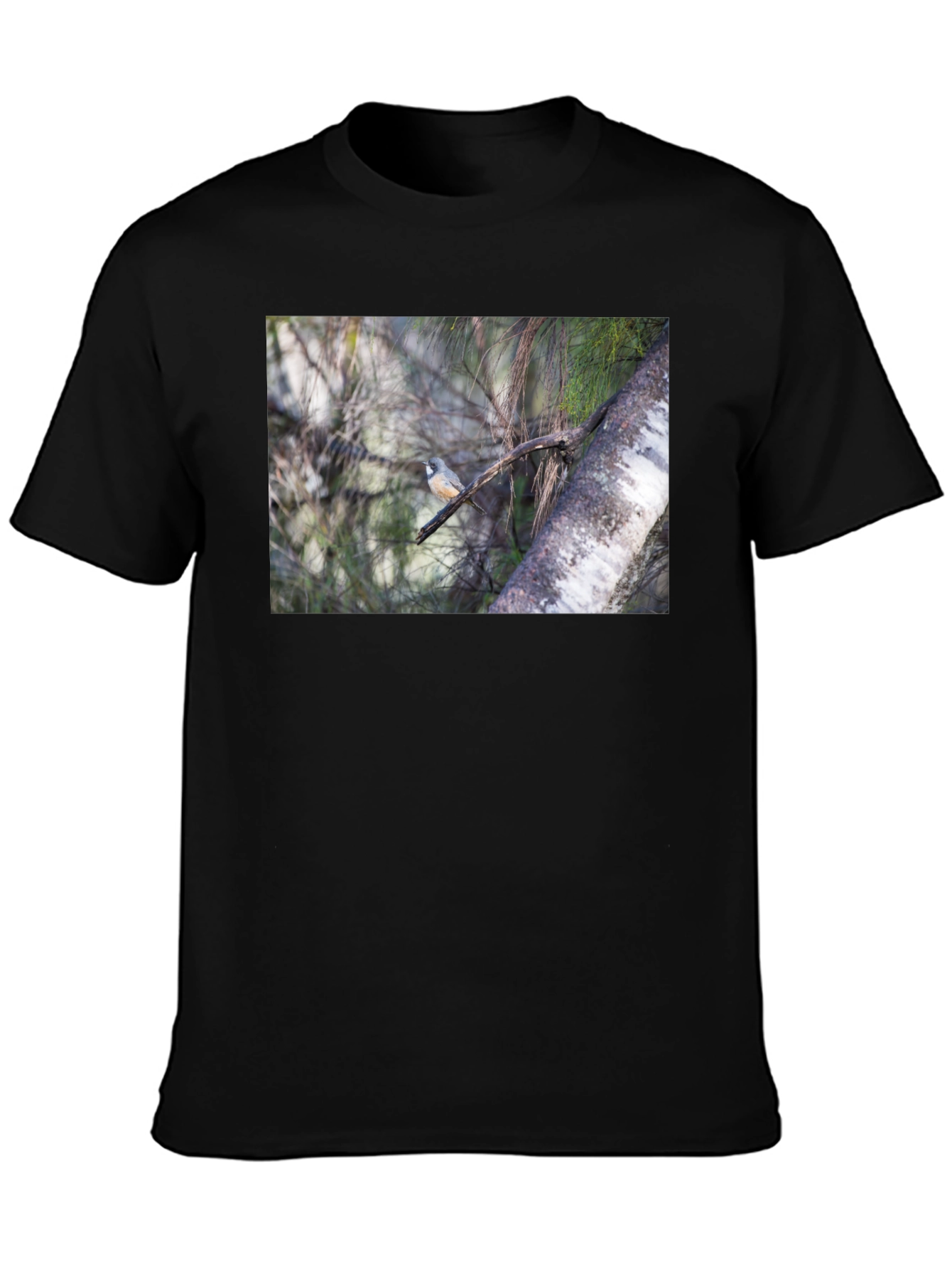 Black Bird on Branch Black T-Shirt view 3