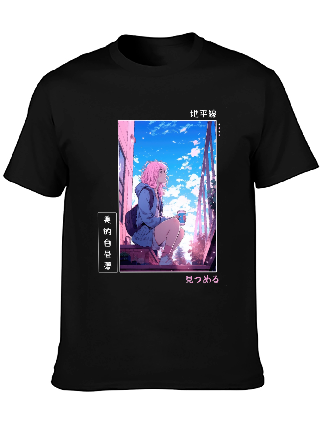 Black Anime Girl Black T-Shirt view 3