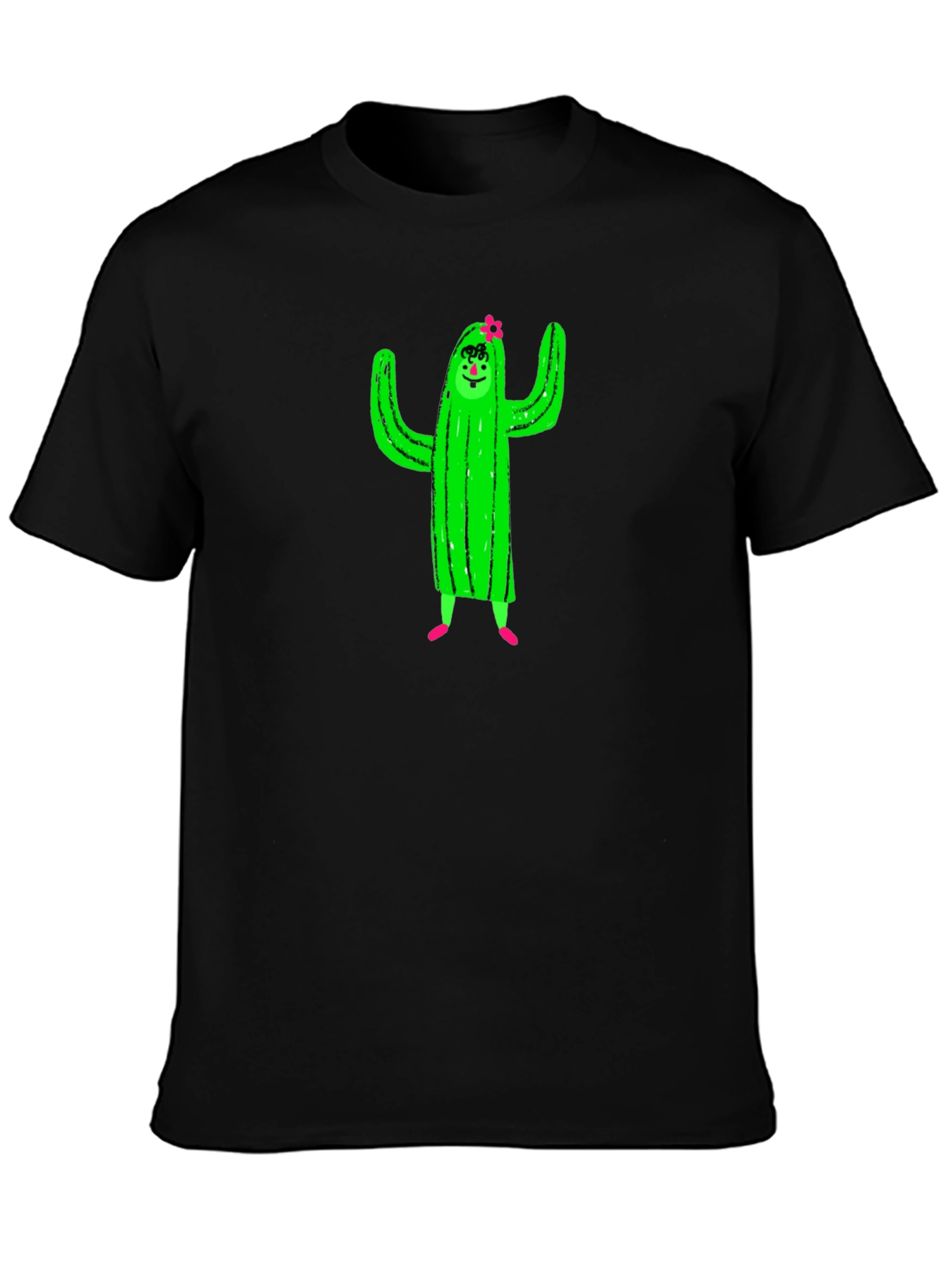 Black Cactus Character Graphic Black T-Shirt view 3