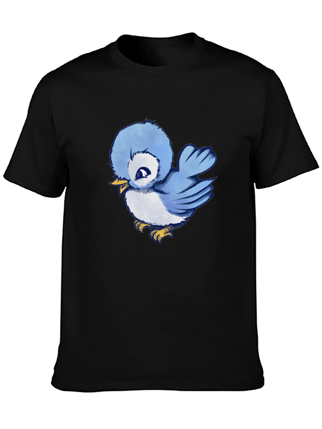 Black Cute Blue Bird Graphic T-Shirt - Soft Cotton Tee view 3