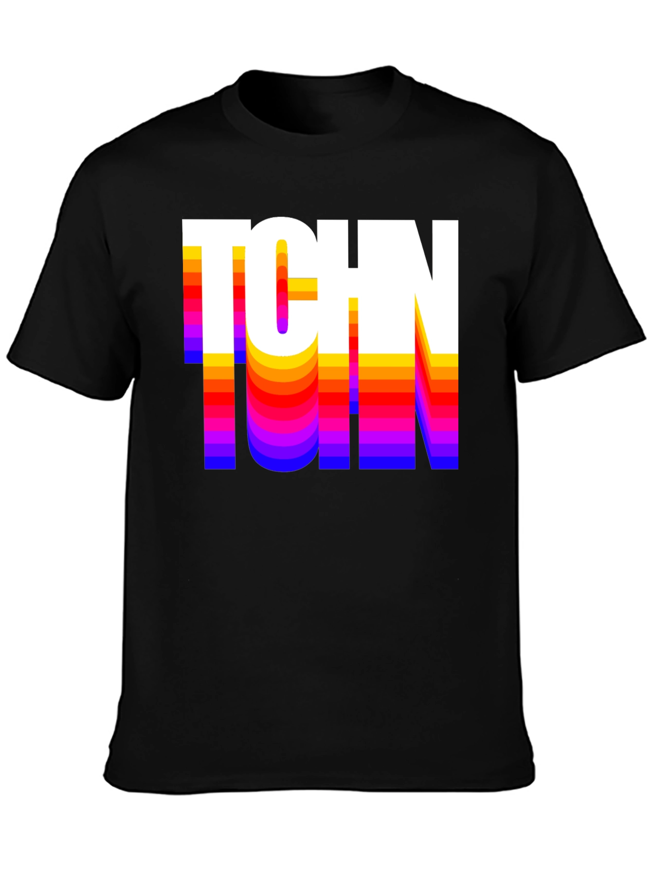 Black Retro TCHN Graphic Tee - Stylish Crew Neck T-Shirt view 3