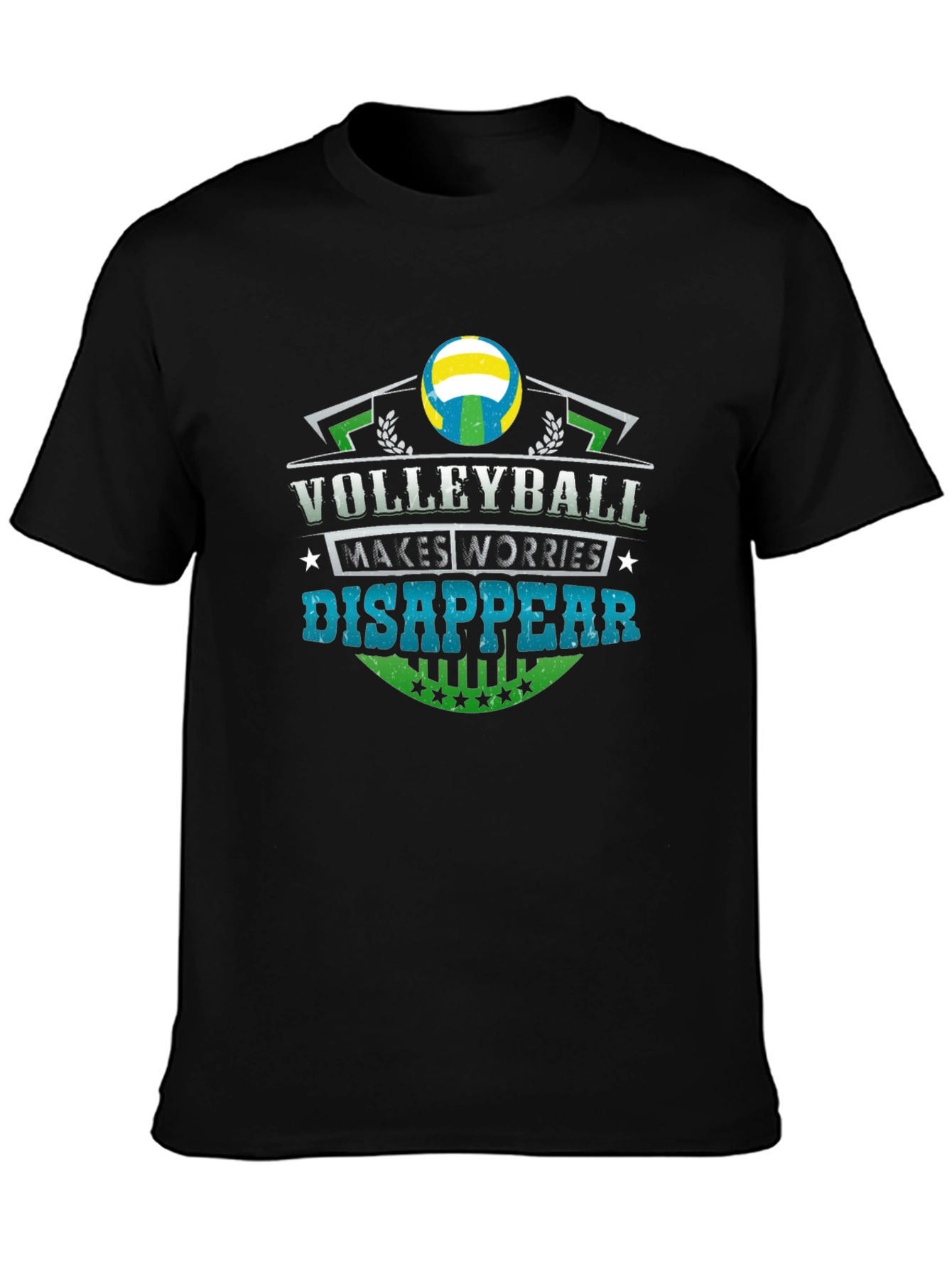 Black Volleyball Makes Worries Disappear Black T-Shirt view 3