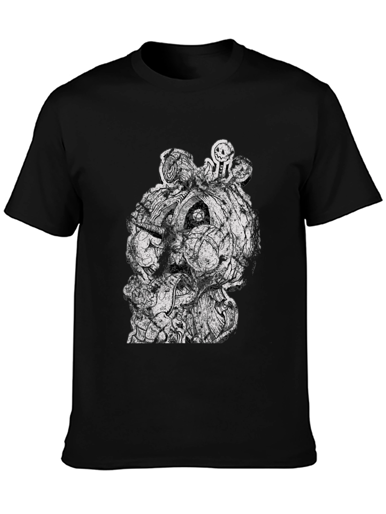 Black Creepy Pumpkin Graphic Tee - Black Cotton T-Shirt view 3