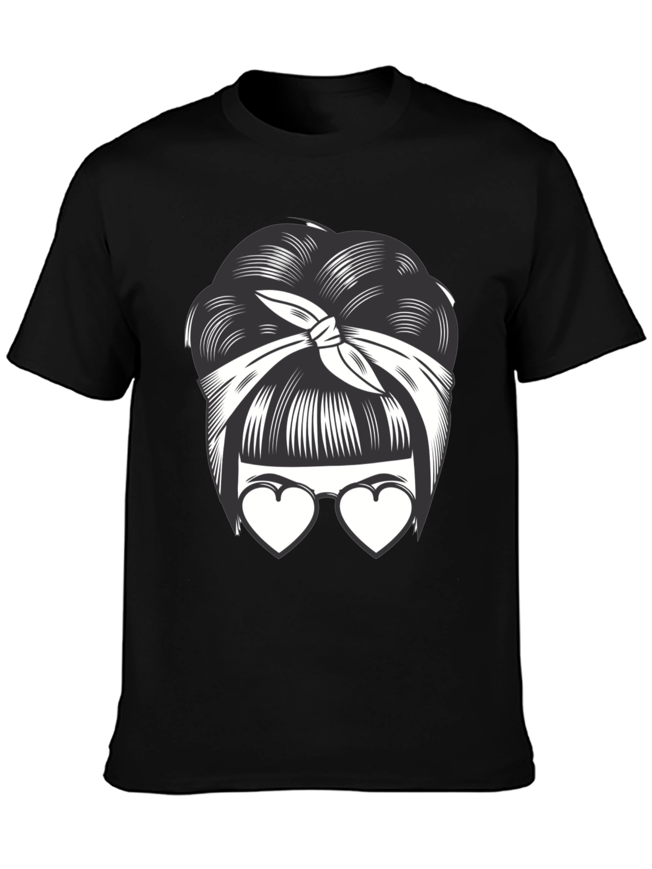 Black Bandana Bun & Heart Glasses Graphic T-Shirt view 3