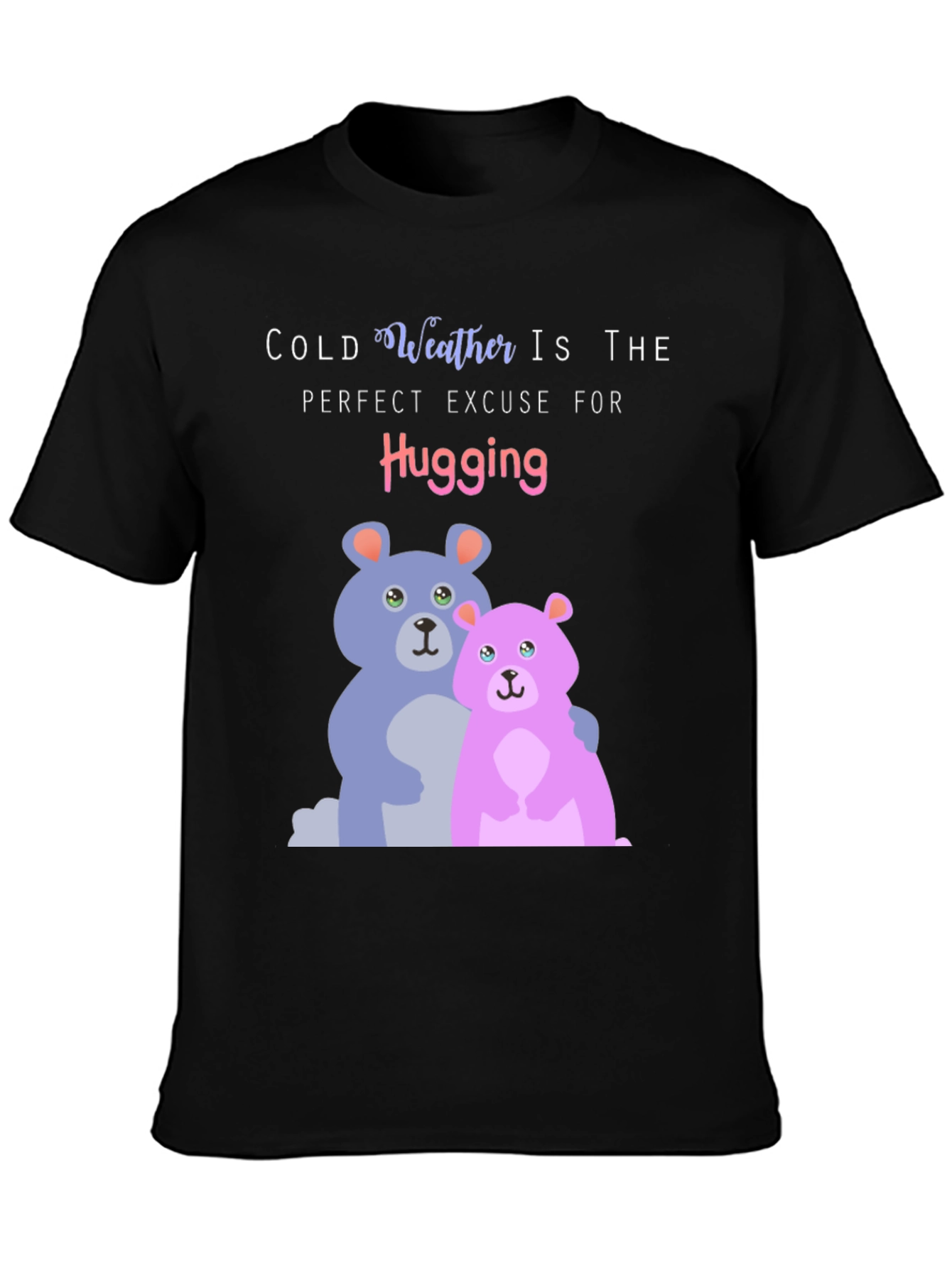 Black Cute Hugging Bears T-Shirt: Perfect for Cold Weather! view 3