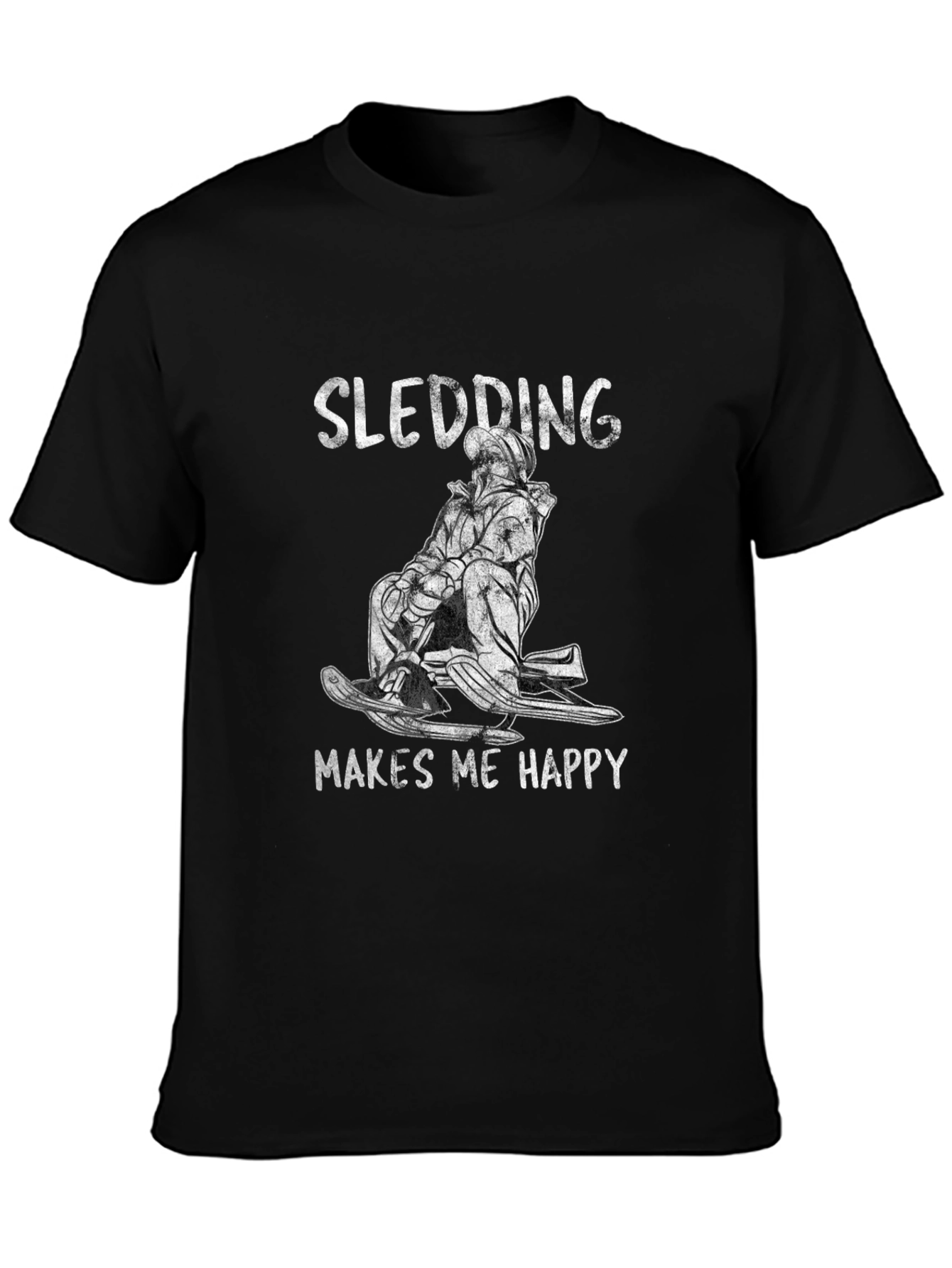 Black Sledding Makes Me Happy Black T-Shirt view 3