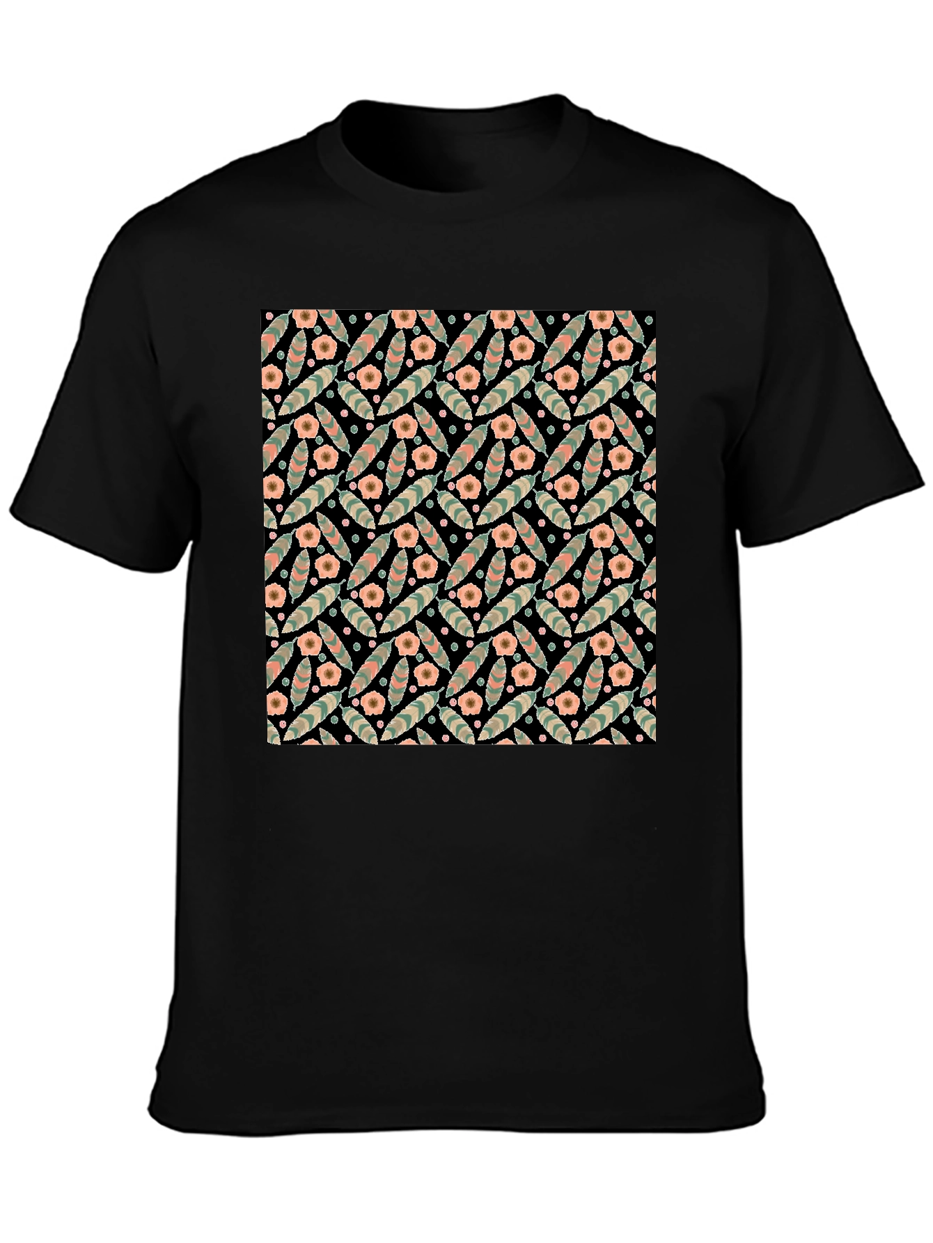 Black Floral Patterned Black T-Shirt view 3