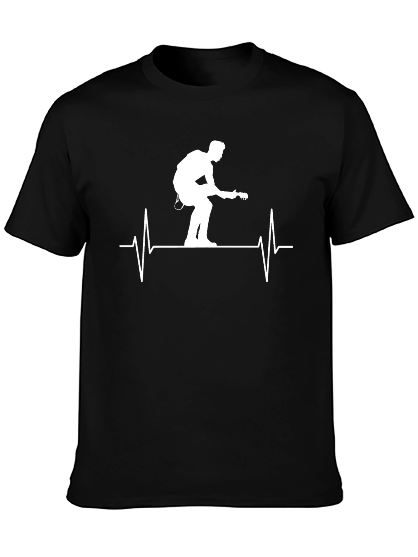 Black Guitar Heartbeat Graphic Tee - Black view 3