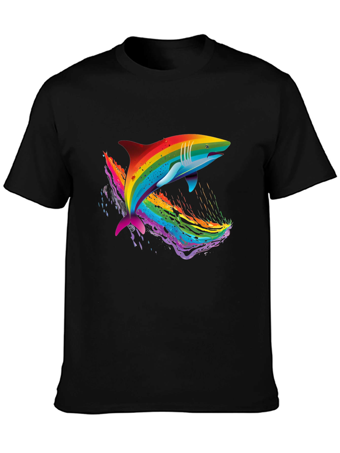 Black Rainbow Shark Graphic Black T-Shirt view 3