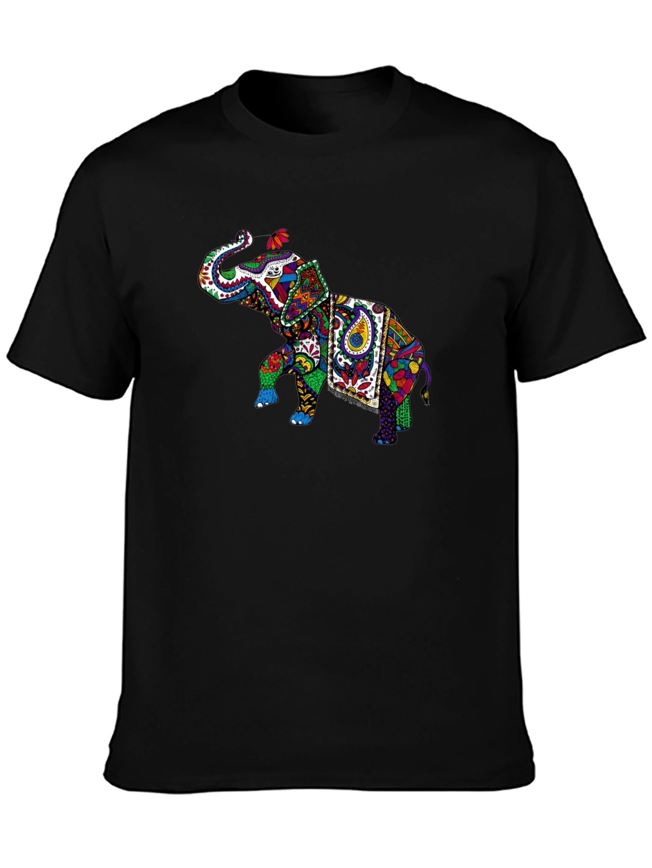 Black Colorful Elephant Graphic Tee - Black view 3