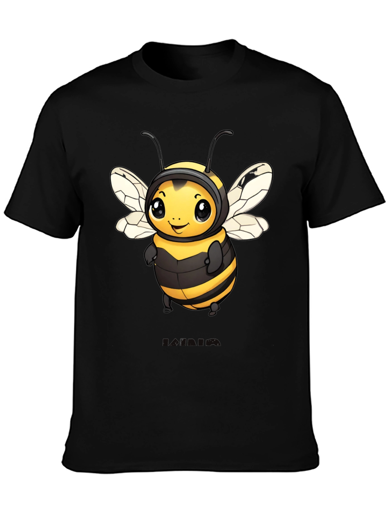 Black Cute Bee Graphic Black T-Shirt view 3