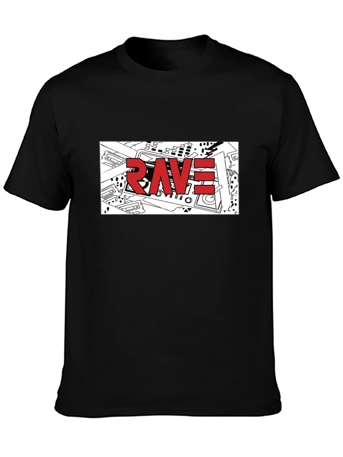 Black Rave Graphic T-Shirt - Black Crew Neck Tee view 3