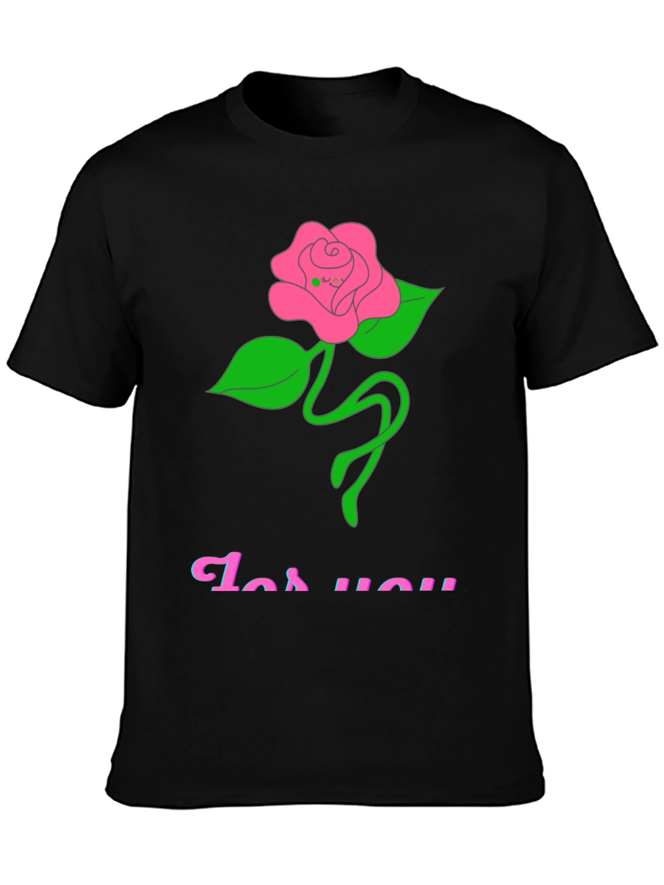 Black Black T-Shirt with Rose "For You" Graphic view 3