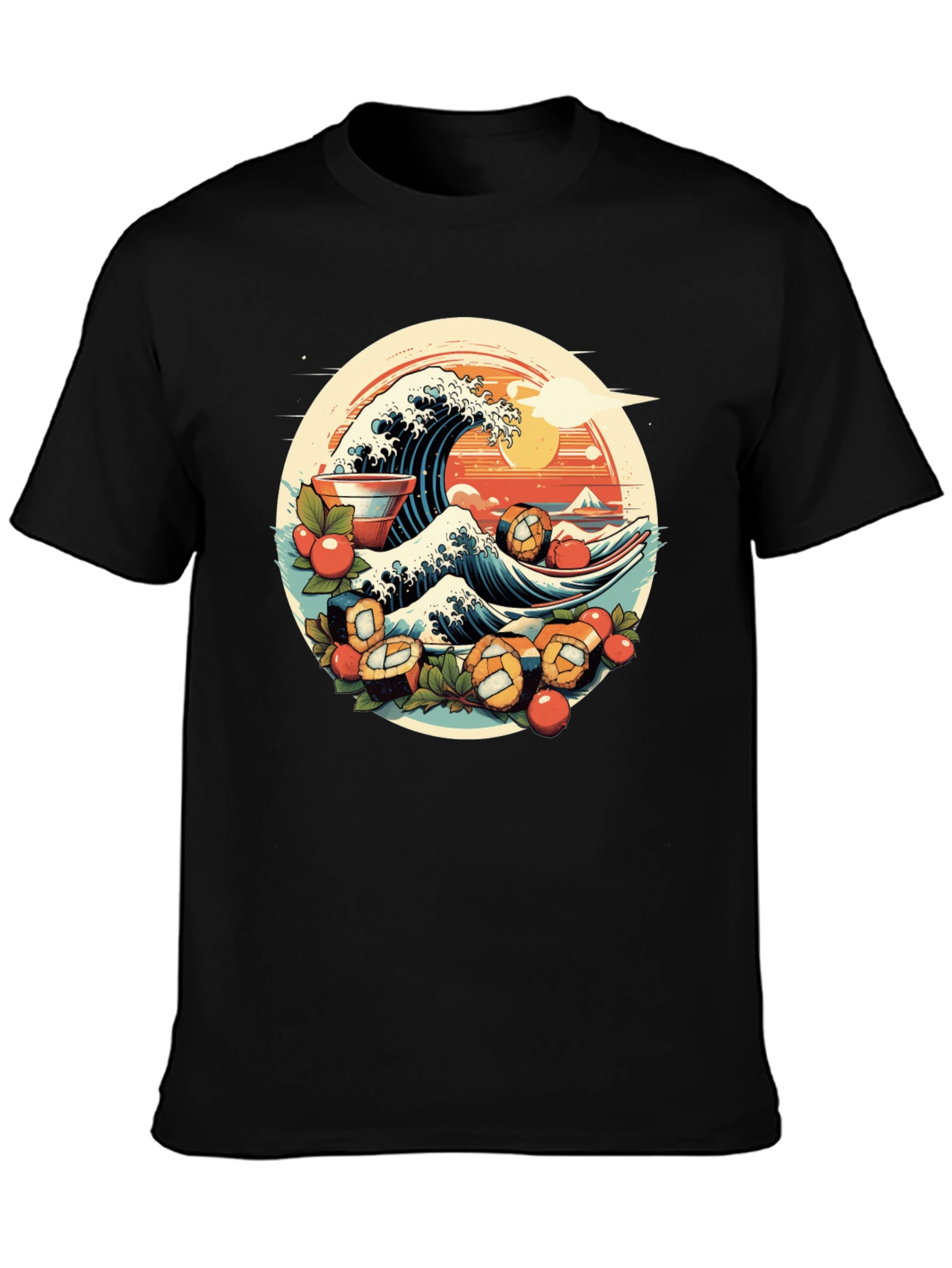Black Sushi Wave Graphic Tee - Unique Japanese Art Shirt view 3
