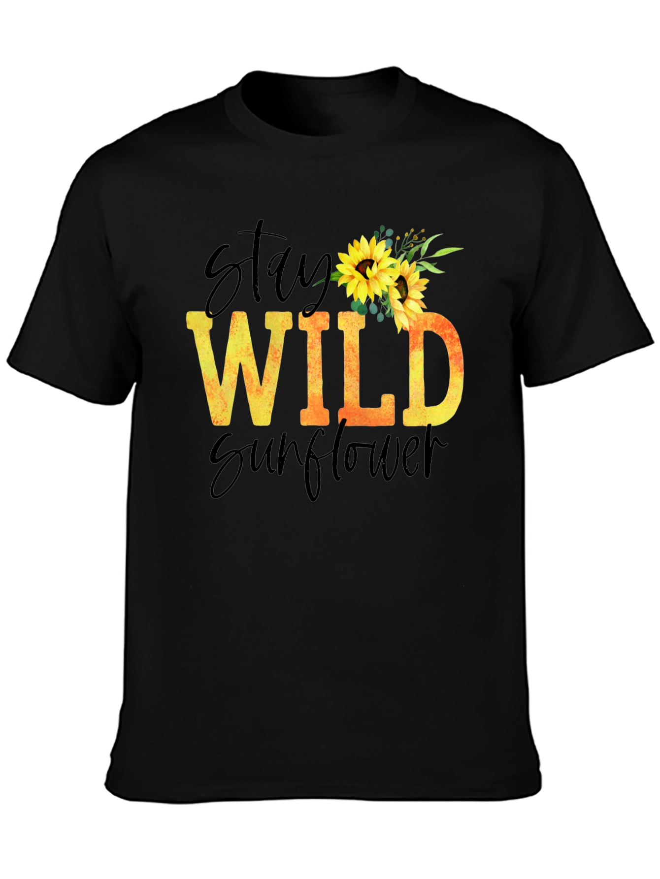 Black Stay Wild Sunflower Graphic T-Shirt view 3