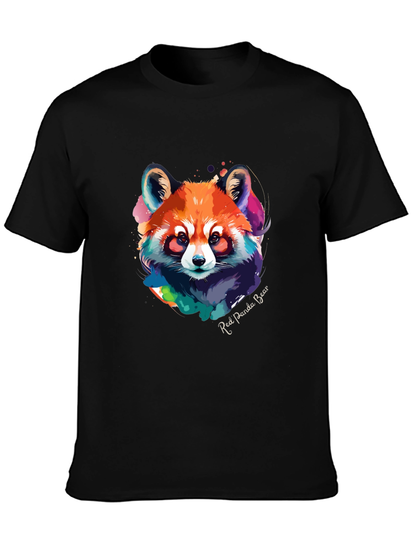Black Red Panda Bear Graphic Tee - Watercolor Design view 3