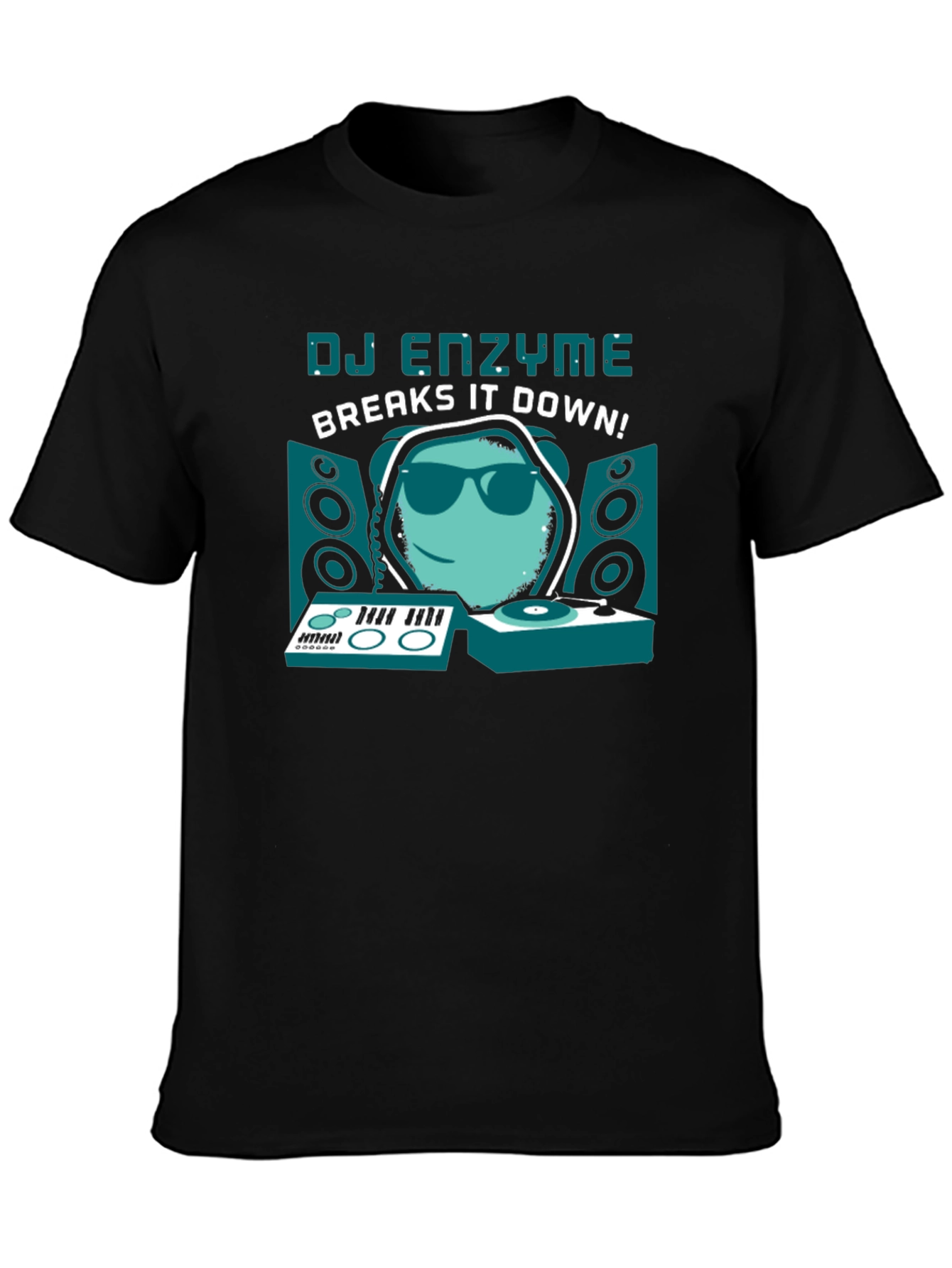 Black DJ Enzyme Breaks It Down! Graphic T-Shirt view 3