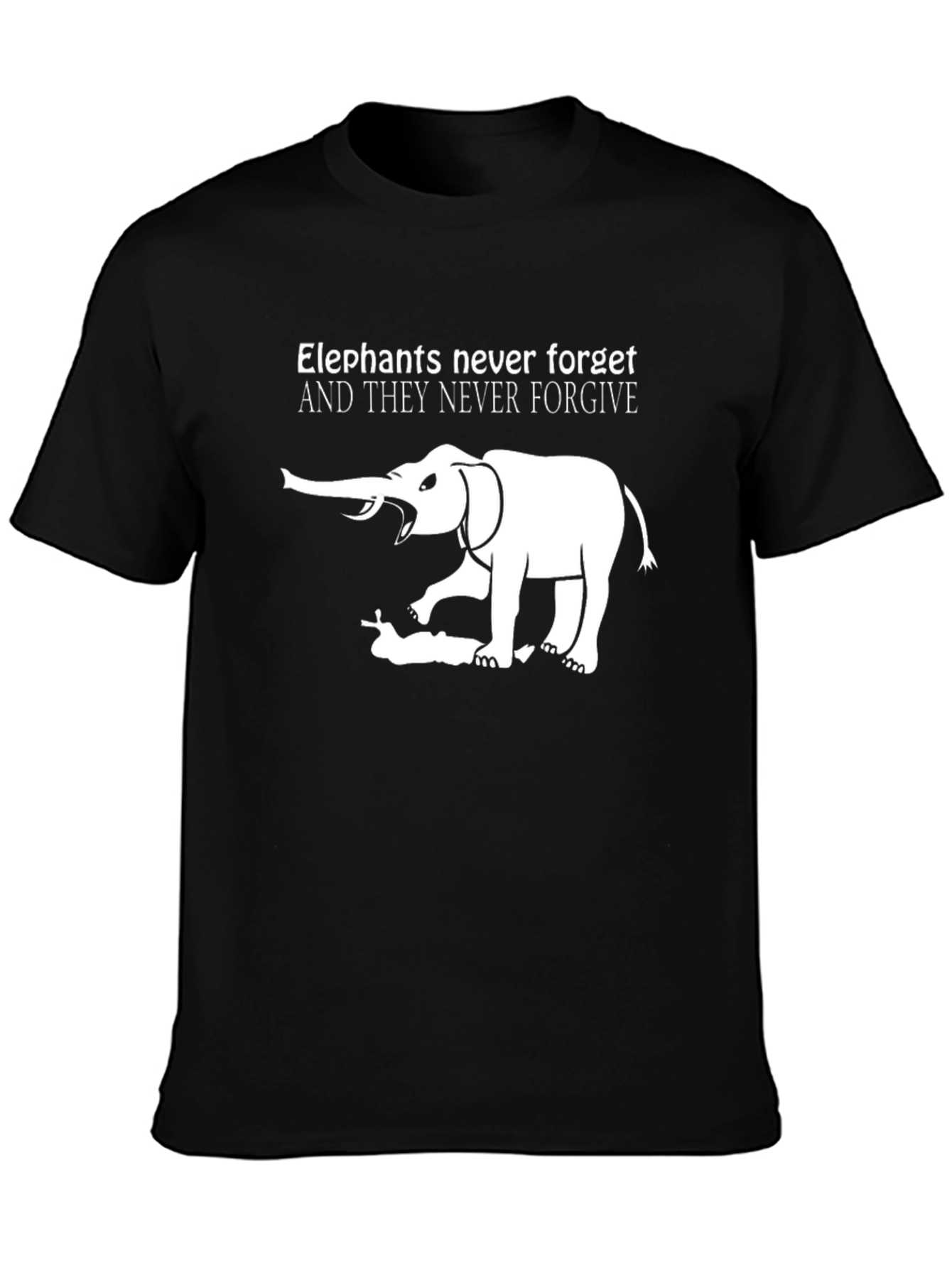 Black Elephant Never Forgets Black Graphic Tee view 3