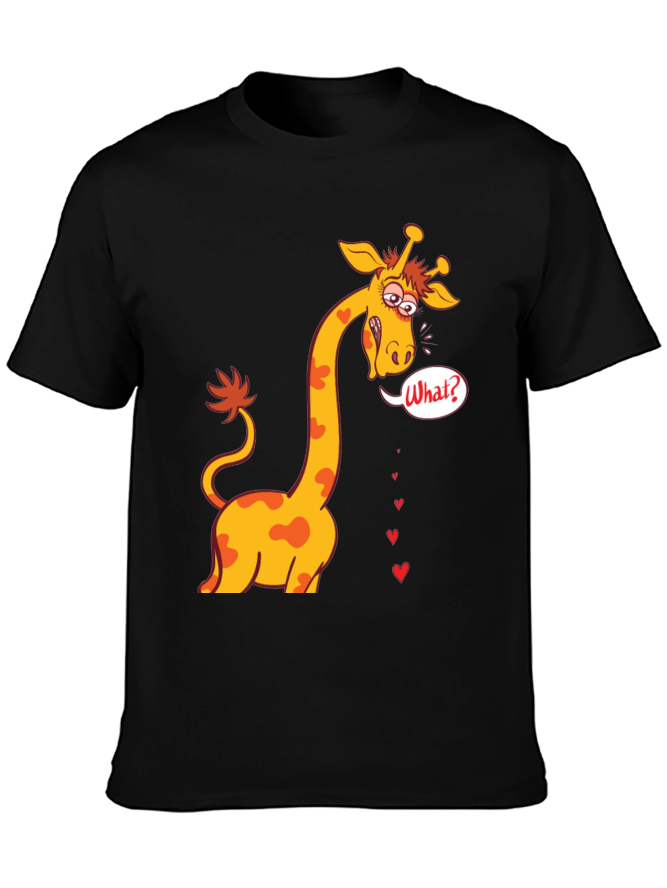Black Funny Giraffe What? T-Shirt - Black view 3