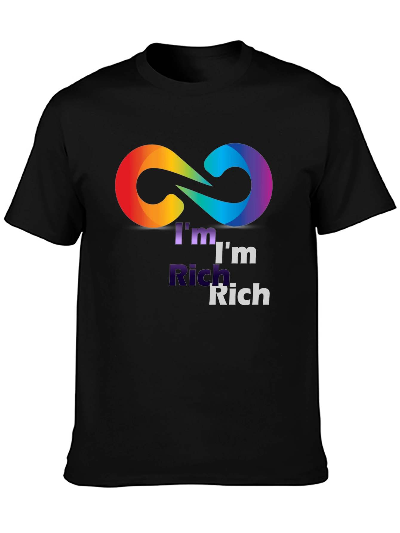 Black I'm Rich Rainbow Infinity Symbol Black T-Shirt view 3
