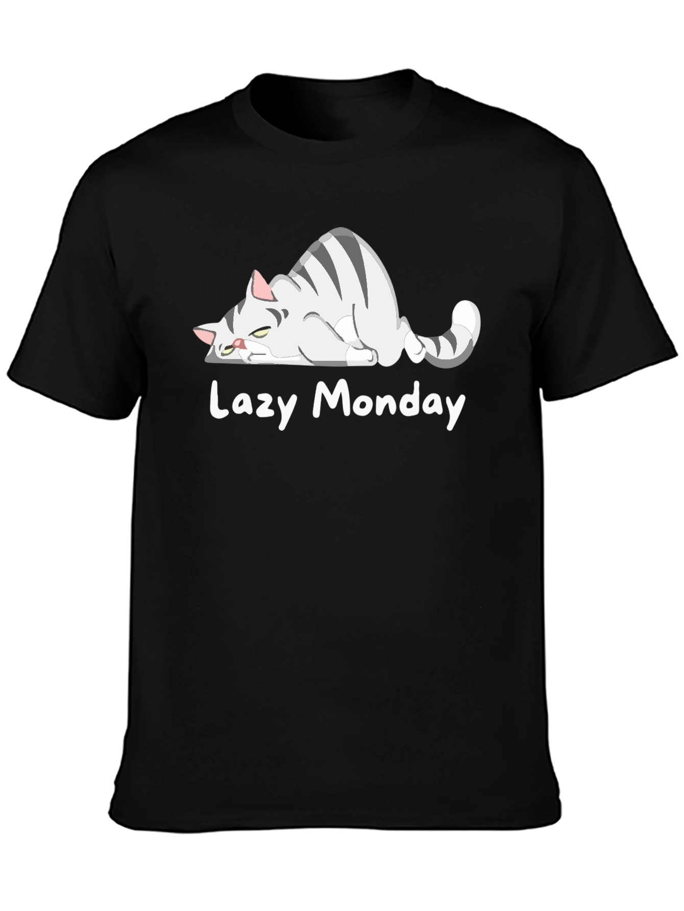 Black Lazy Monday Cat T-Shirt - Unisex Graphic Tee view 3