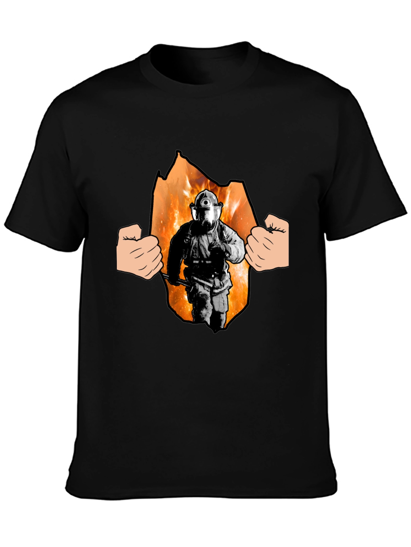 Black Firefighter Hero T-Shirt - Black Cotton Tee view 3