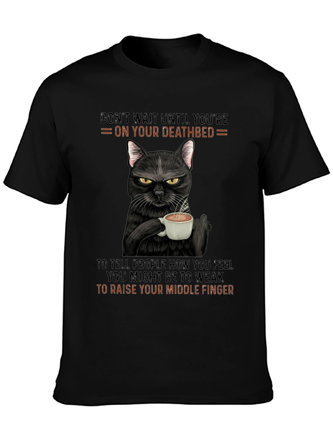 Black Sarcastic Cat Middle Finger T-Shirt view 3